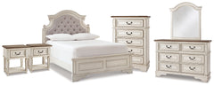 Best Deals Furniture - Ashley Furniture - Realyn Full Upholstered Panel Bed, Dresser, Mirror, Chest and 2 Nightstands - Full Upholstered Panel Bed, Dresser, Mirror, Chest and 2 Nightstands - B743B77