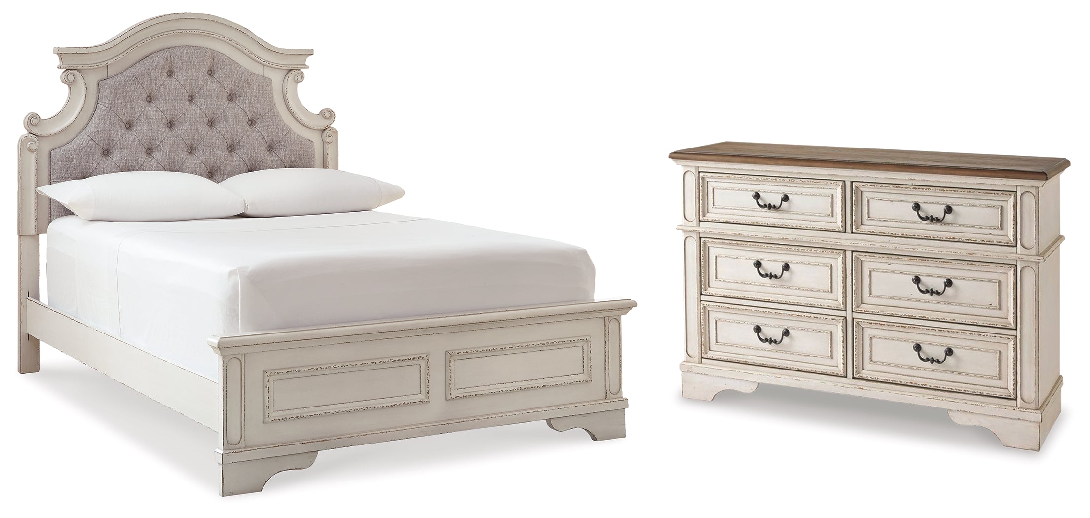 Best Deals Furniture - Ashley Furniture - Realyn Full Upholstered Panel Bed with Dresser - Full Upholstered Panel Bed with Dresser - B743B34