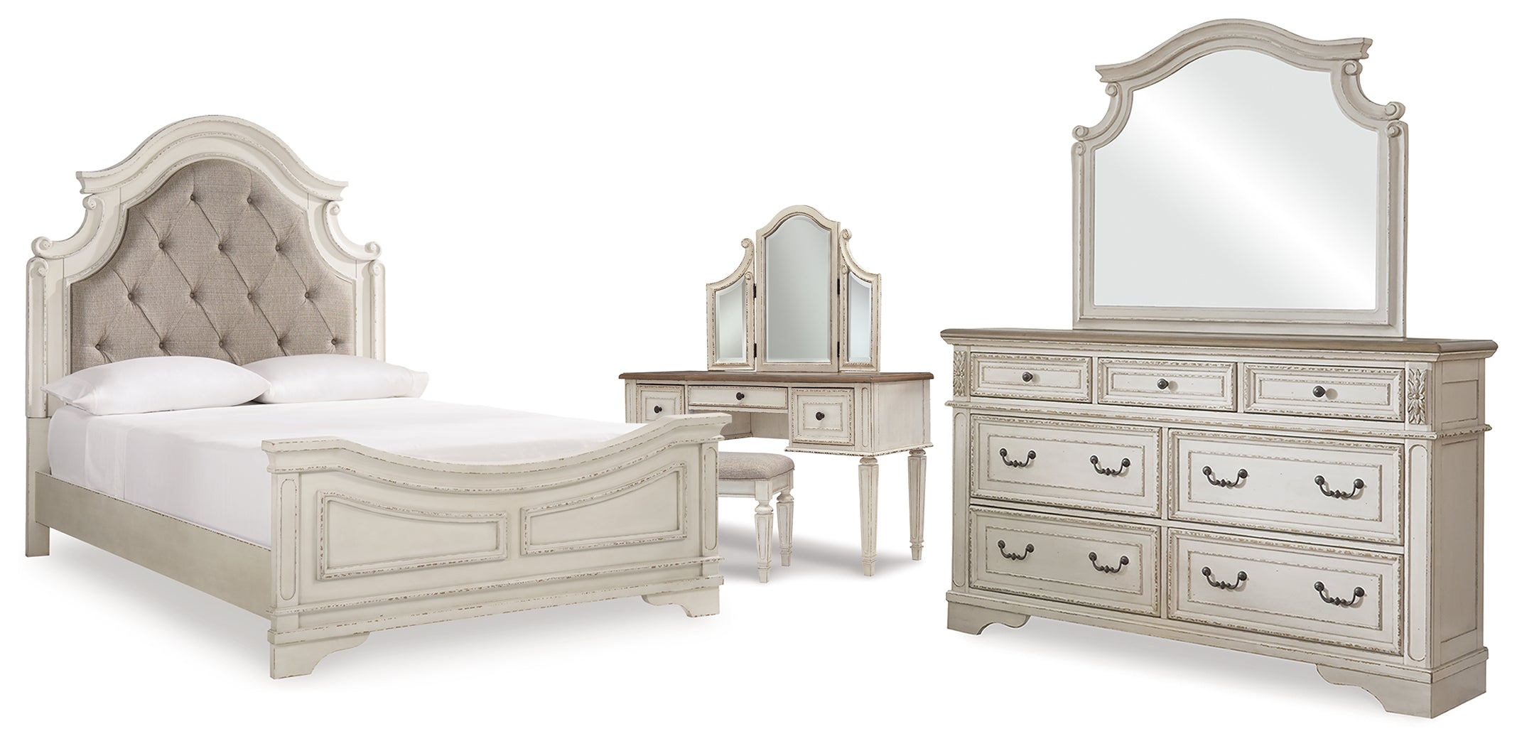 Best Deals Furniture - Ashley Furniture - Realyn Queen Panel Bed, Dresser, Mirror and Vanity - Queen Panel Bed, Dresser, Mirror and Vanity - B743B86