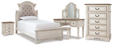 Best Deals Furniture - Ashley Furniture - Realyn Twin Upholstered Panel Bed, Chest, Vanity and Nightstand - Twin Upholstered Panel Bed, Chest, Vanity and Nightstand - B743B99