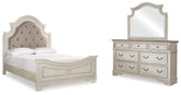 Best Deals Furniture - Ashley Furniture - Realyn Queen Upholstered Panel Bed, Dresser and Mirror - Queen Upholstered Panel Bed, Dresser and Mirror / Two-tone - B743B3