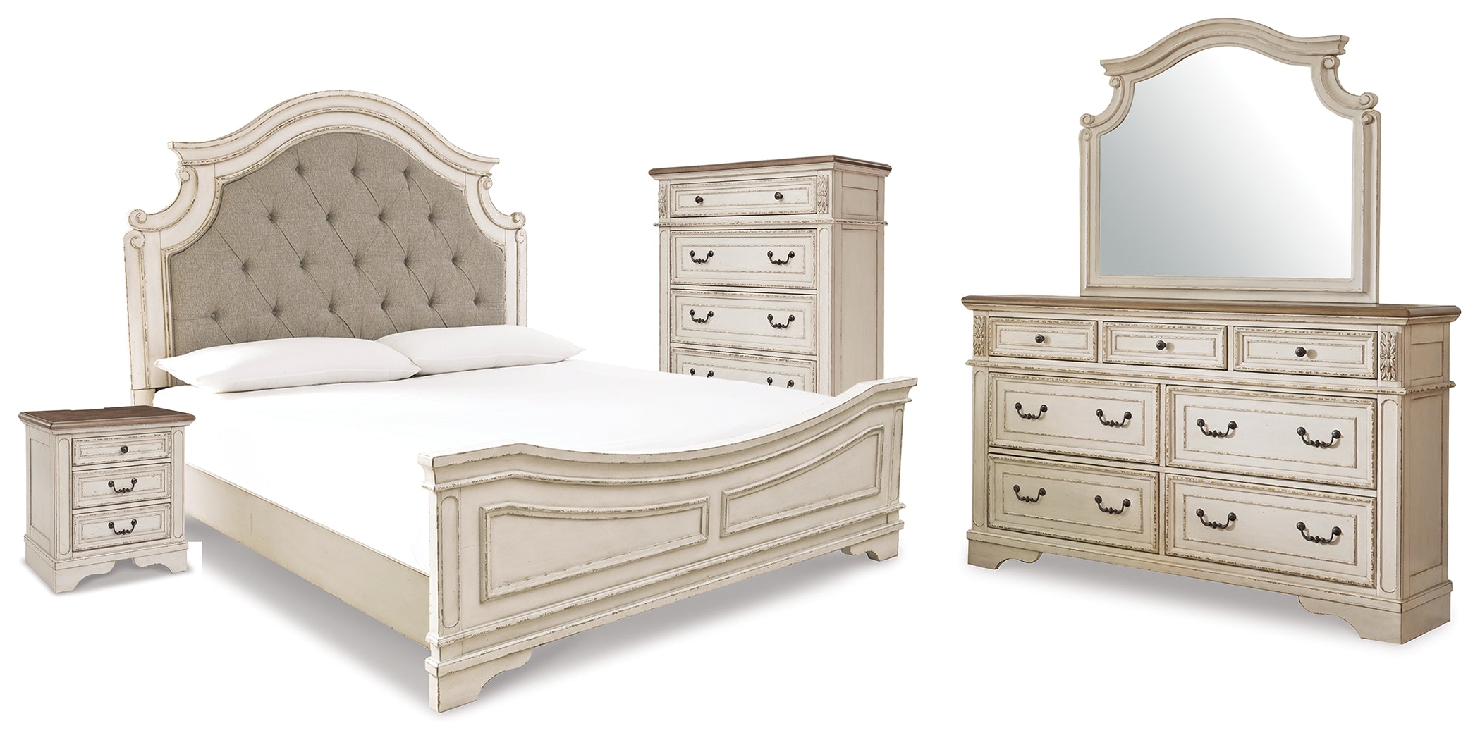 Best Deals Furniture - Ashley Furniture - Realyn King Panel Bed, Dresser, Mirror, Chest and Nightstand - King Panel Bed, Dresser, Mirror, Chest and Nightstand - B743B89