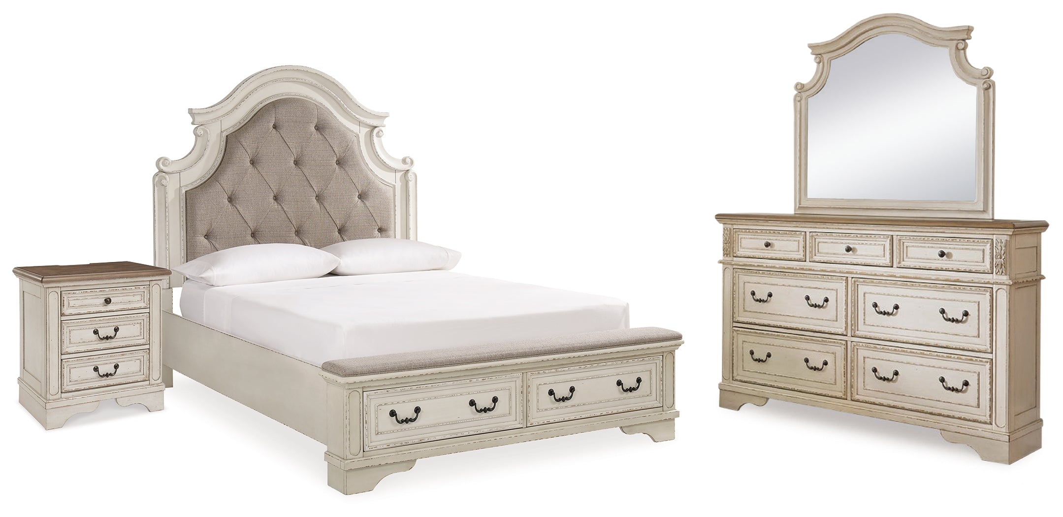 Best Deals Furniture - Ashley Furniture - Realyn Queen Upholstery Panel Bed, Dresser, Mirror and Nightstand - Queen Upholstery Panel Bed, Dresser, Mirror and Nightstand - B743B36
