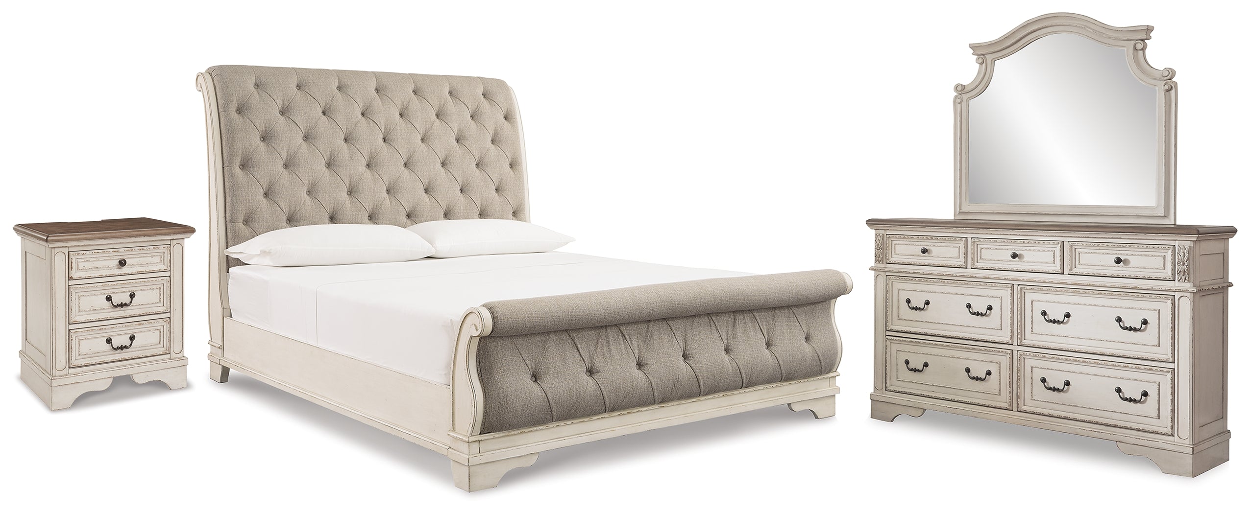Best Deals Furniture - Ashley Furniture - Realyn King Sleigh Bed, Dresser Mirror and Nightstand - King Sleigh Bed, Dresser Mirror and Nightstand - B743B65