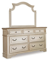 Best Deals Furniture - Ashley Furniture - Realyn California King Upholstered Bed, Dresser, Mirror and Chest - California King Upholstered Bed, Dresser, Mirror and Chest / Chipped White - B743B25