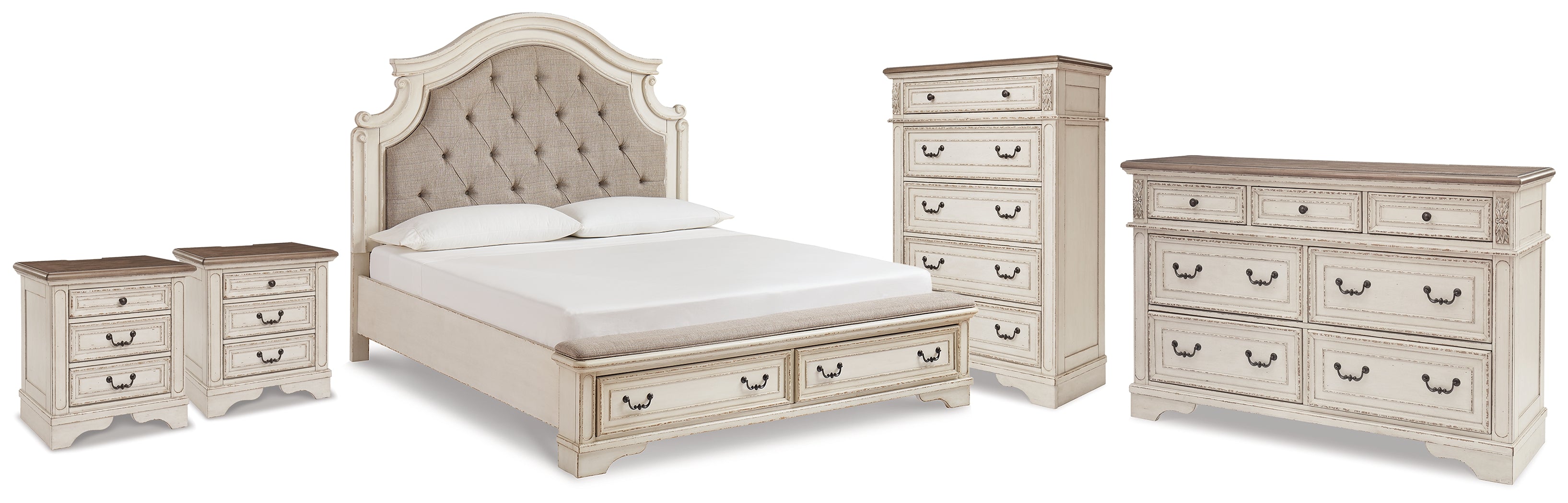 Best Deals Furniture - Ashley Furniture - Realyn King Storage Bed, Dresser, Chest and 2 Nightstands - King Storage Bed, Dresser, Chest and 2 Nightstands - B743B69