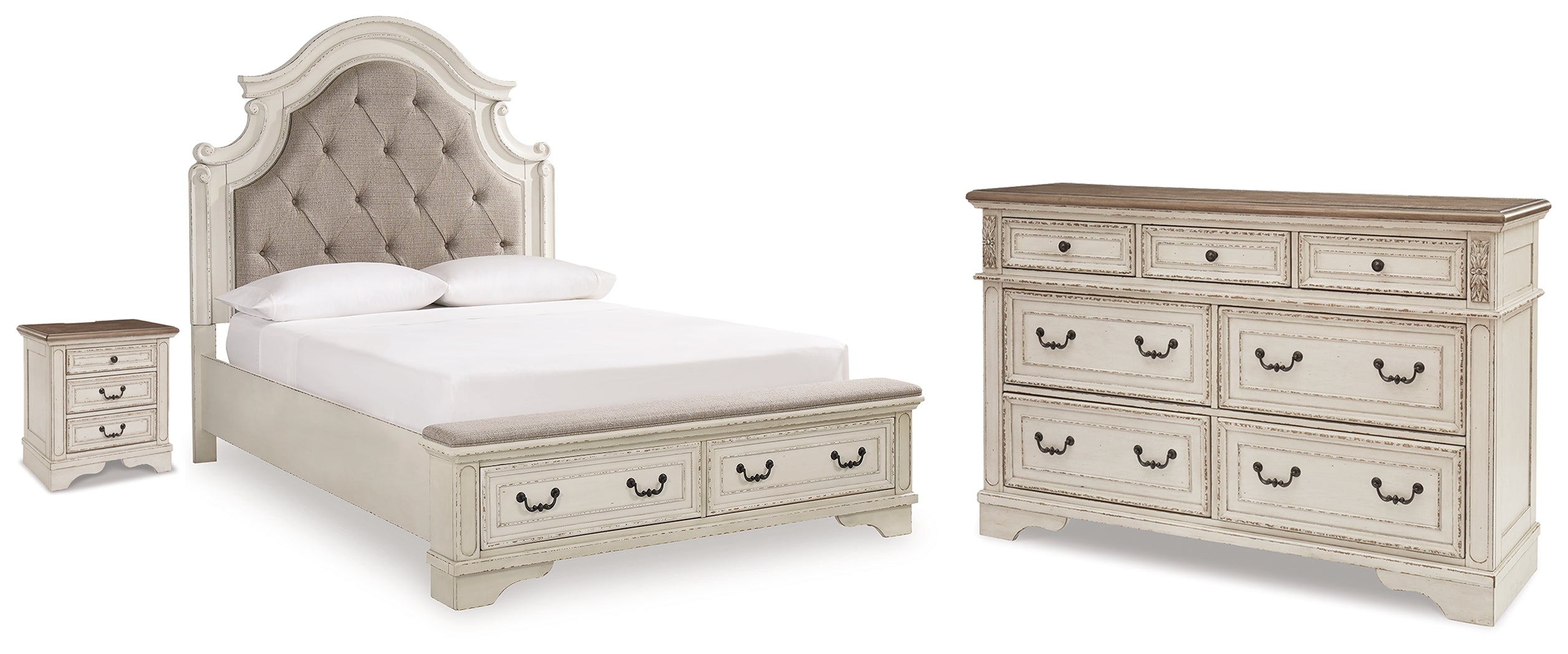 Best Deals Furniture - Ashley Furniture - Realyn Queen Upholstered Storage Bed, Dresser and Nightstand - Queen Upholstered Storage Bed, Dresser and Nightstand - B743B100