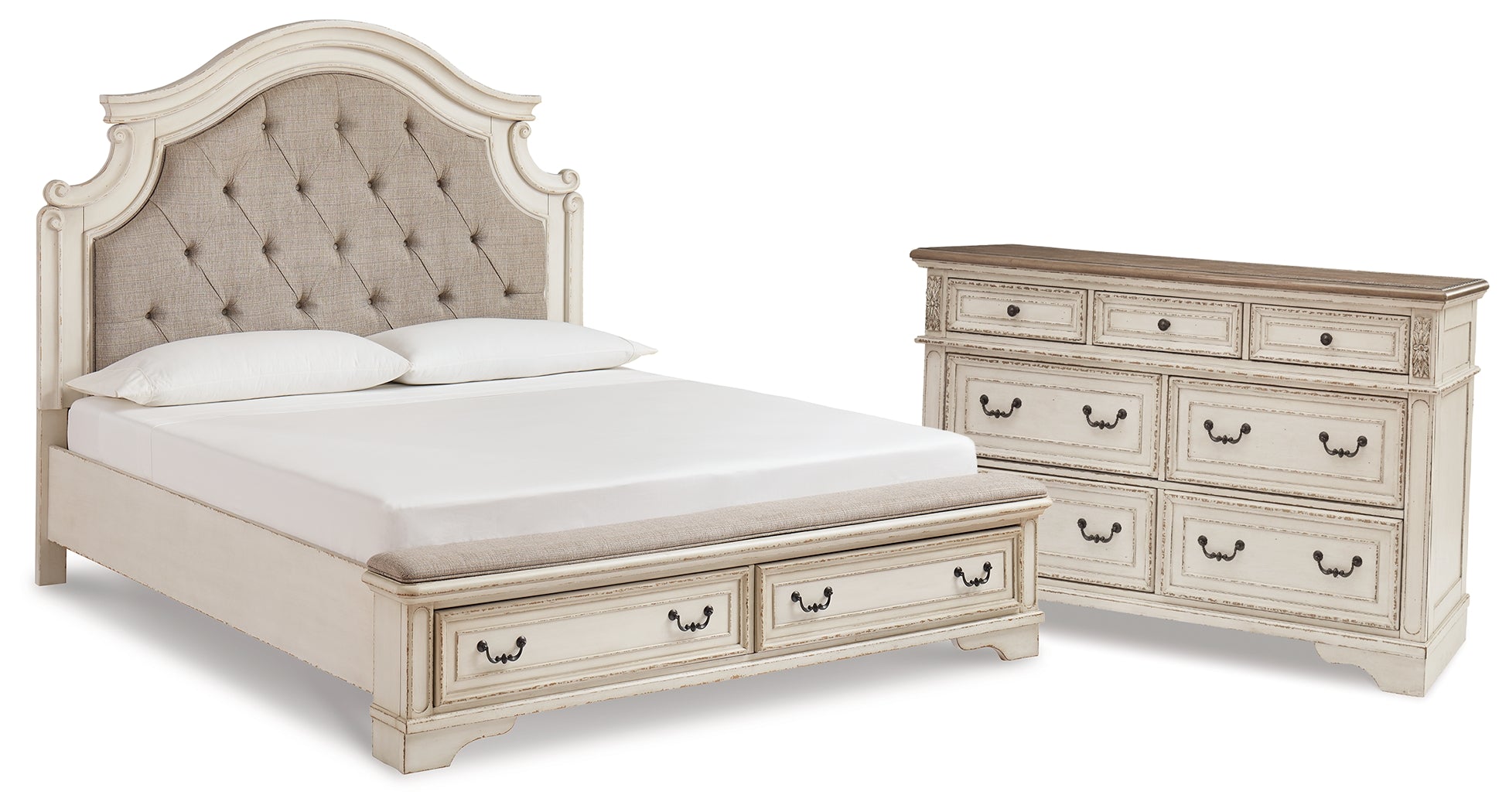 Best Deals Furniture - Ashley Furniture - Realyn King Panel Storage Bed and Dresser - King Panel Storage Bed and Dresser - B743B74