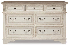 Realyn King Upholstered Panel Bed, Dresser and Nightstand