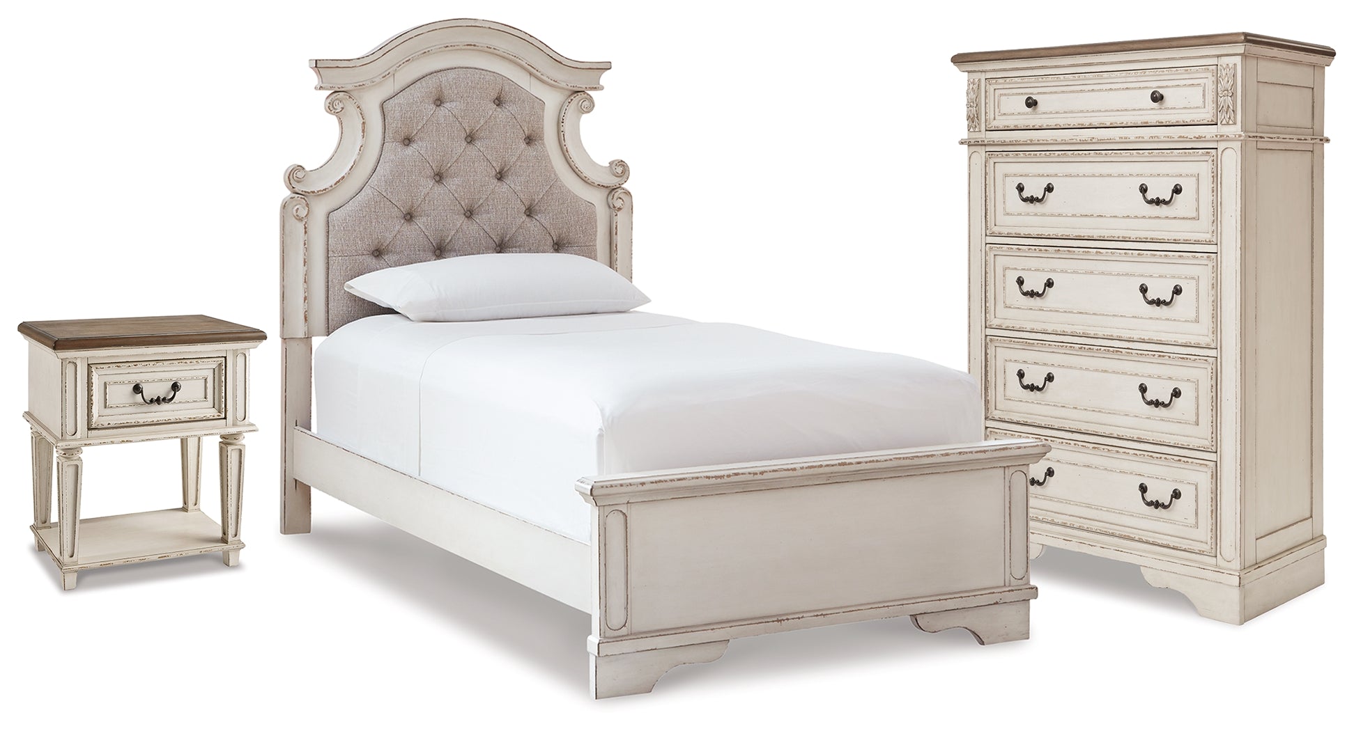 Best Deals Furniture - Ashley Furniture - Realyn Twin Panel Bed, Chest and Nightstand - Twin Panel Bed, Chest and Nightstand - B743B93