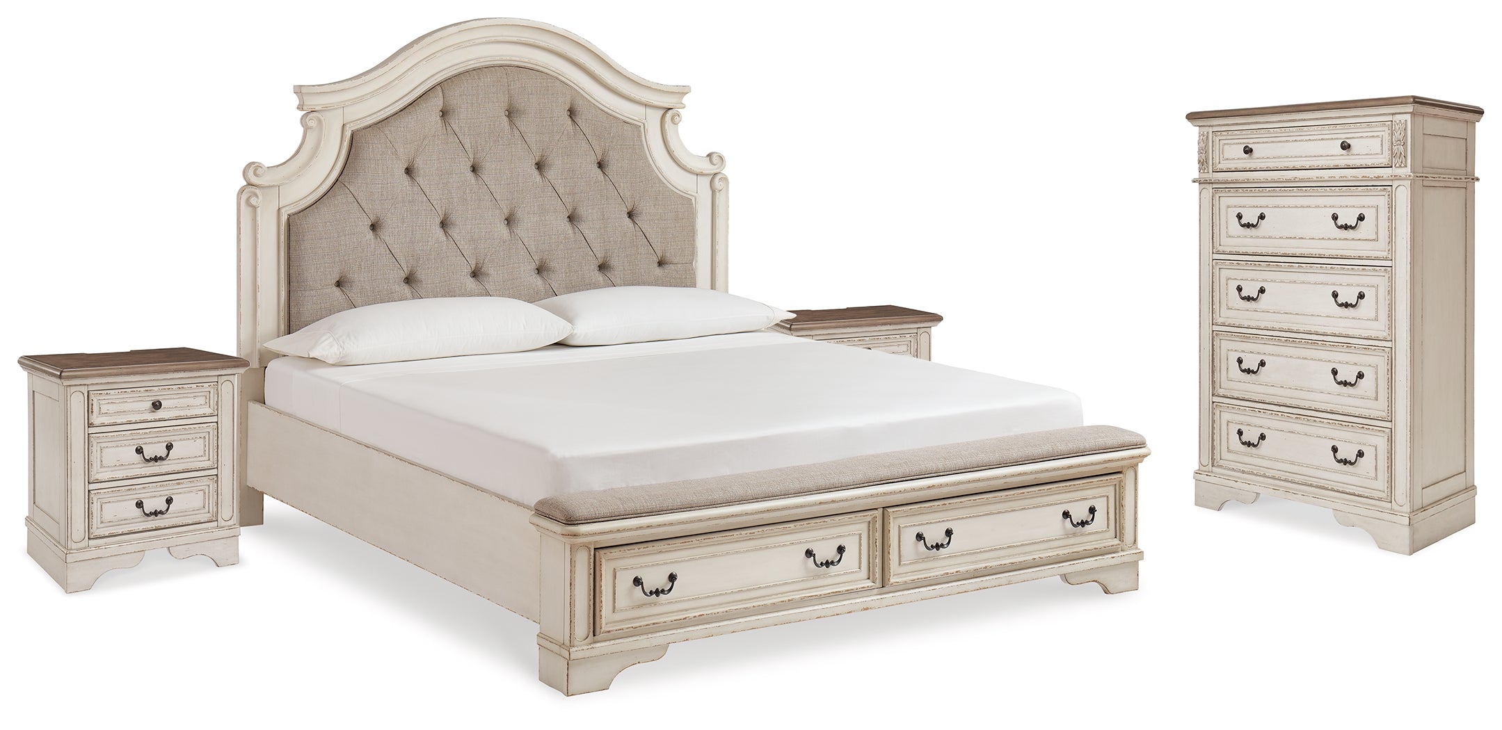 Best Deals Furniture - Ashley Furniture - Realyn King Storage Bed, Chest and 2 Nightstands - King Storage Bed, Chest and 2 Nightstands - B743B50