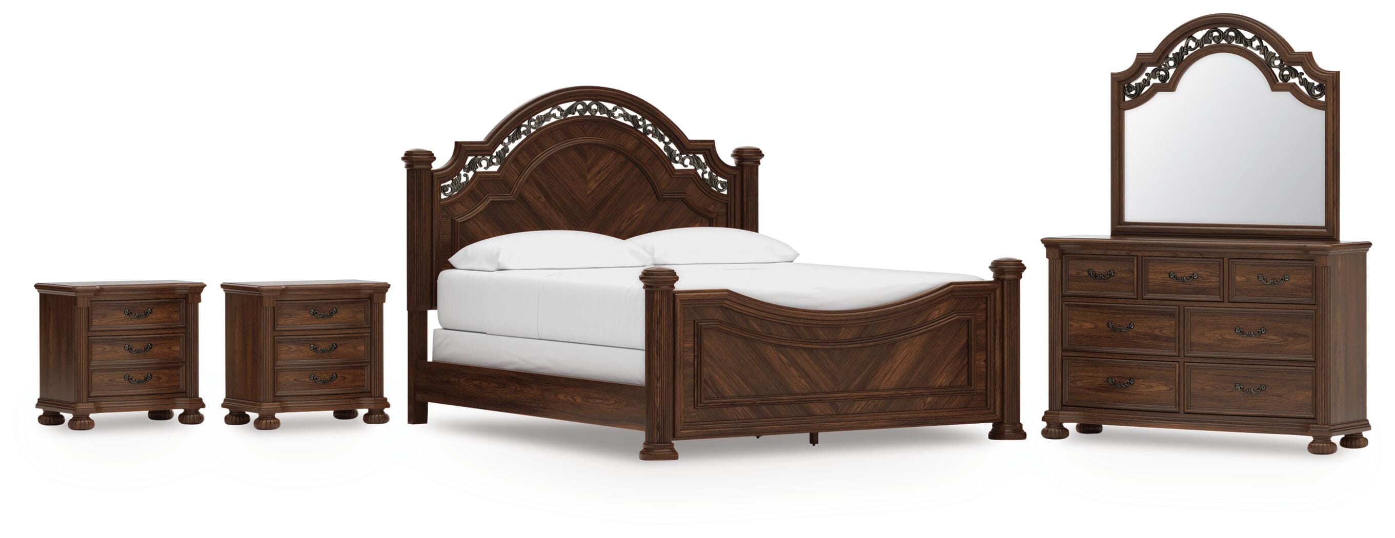 Best Deals Furniture - Ashley Furniture - Lavinton California King Poster Bed, Dresser, Mirror and 2 Nightstands - California King Poster Bed, Dresser, Mirror and 2 Nightstands - B764B21