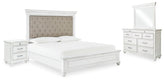 Best Deals Furniture - Ashley Furniture - Kanwyn Queen Upholstered Panel Bed, Dresser, Mirror, and Nightstand - Queen Upholstered Panel Bed, Dresser, Mirror, and Nightstand - B777B16