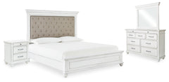 Best Deals Furniture - Ashley Furniture - Kanwyn Queen Upholstered Panel Bed, Dresser, Mirror, and Nightstand - Queen Upholstered Panel Bed, Dresser, Mirror, and Nightstand - B777B16