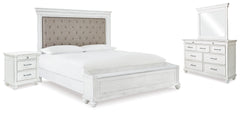Best Deals Furniture - Ashley Furniture - Kanwyn King Upholstered Storage Bed, Dresser, Mirror and Nightstand - King Upholstered Storage Bed, Dresser, Mirror and Nightstand - B777B25