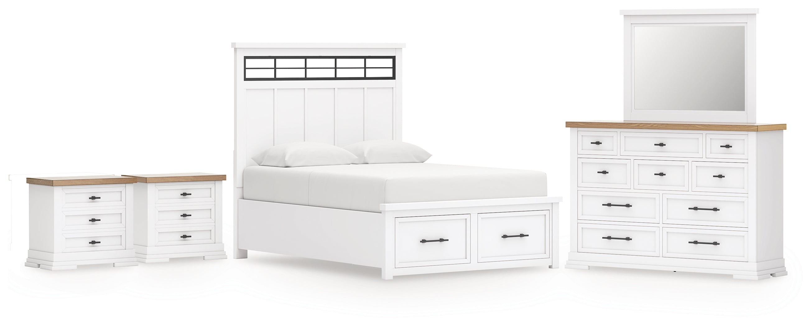Best Deals Furniture - Ashley Furniture - Ashbryn Queen Panel Storage Bed, Dresser, Mirror and 2 Nightstands - Queen Panel Storage Bed, Dresser, Mirror and 2 Nightstands - B844B11
