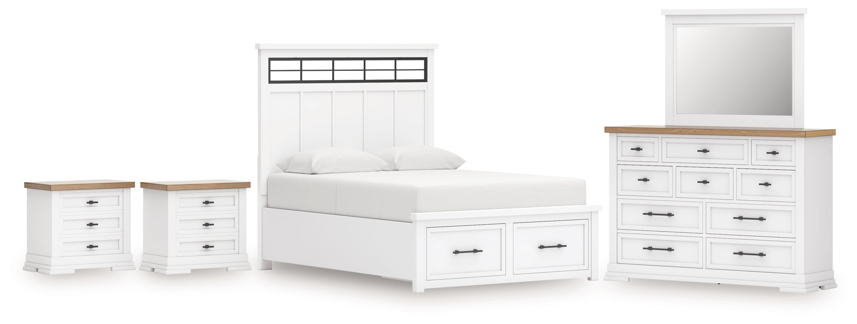 Best Deals Furniture - Ashley Furniture - Ashbryn King Panel Bed, Dresser, Mirror and 2 Nightstands - King Panel Bed, Dresser, Mirror and 2 Nightstands - B844B10