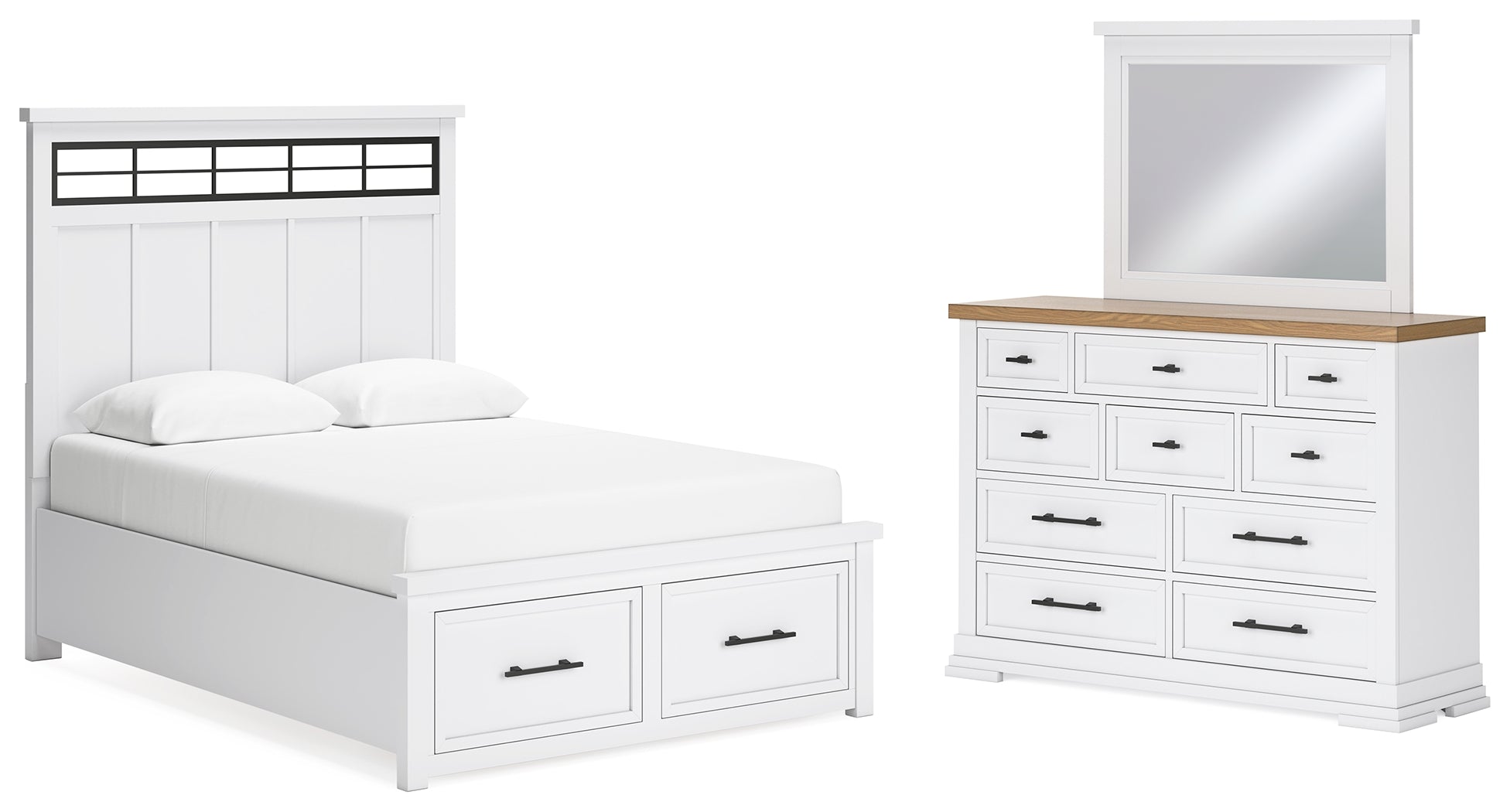 Best Deals Furniture - Ashley Furniture - Ashbryn Queen Panel Storage Bed, Dresser and Mirror - Queen Panel Storage Bed, Dresser and Mirror - B844B3