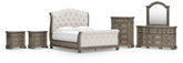 Best Deals Furniture - Ashley Furniture - Ardenfield King Upholstered Sleigh Bed, Dresser, Mirror, Chest and 2 Nightstands - King Upholstered Sleigh Bed, Dresser, Mirror, Chest and 2 Nightstands - B944B9