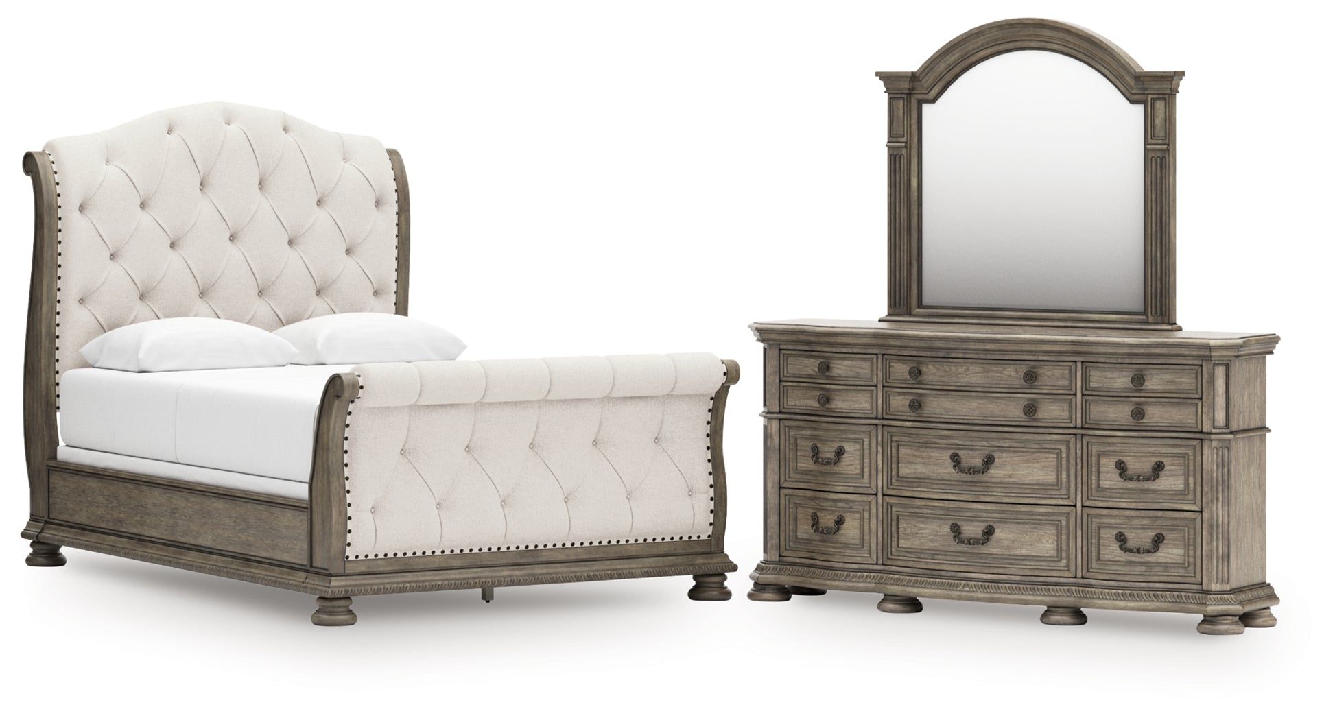 Best Deals Furniture - Ashley Furniture - Ardenfield Queen Upholstered Sleigh Bed, Dresser and Mirror - Queen Upholstered Sleigh Bed, Dresser and Mirror - B944B3