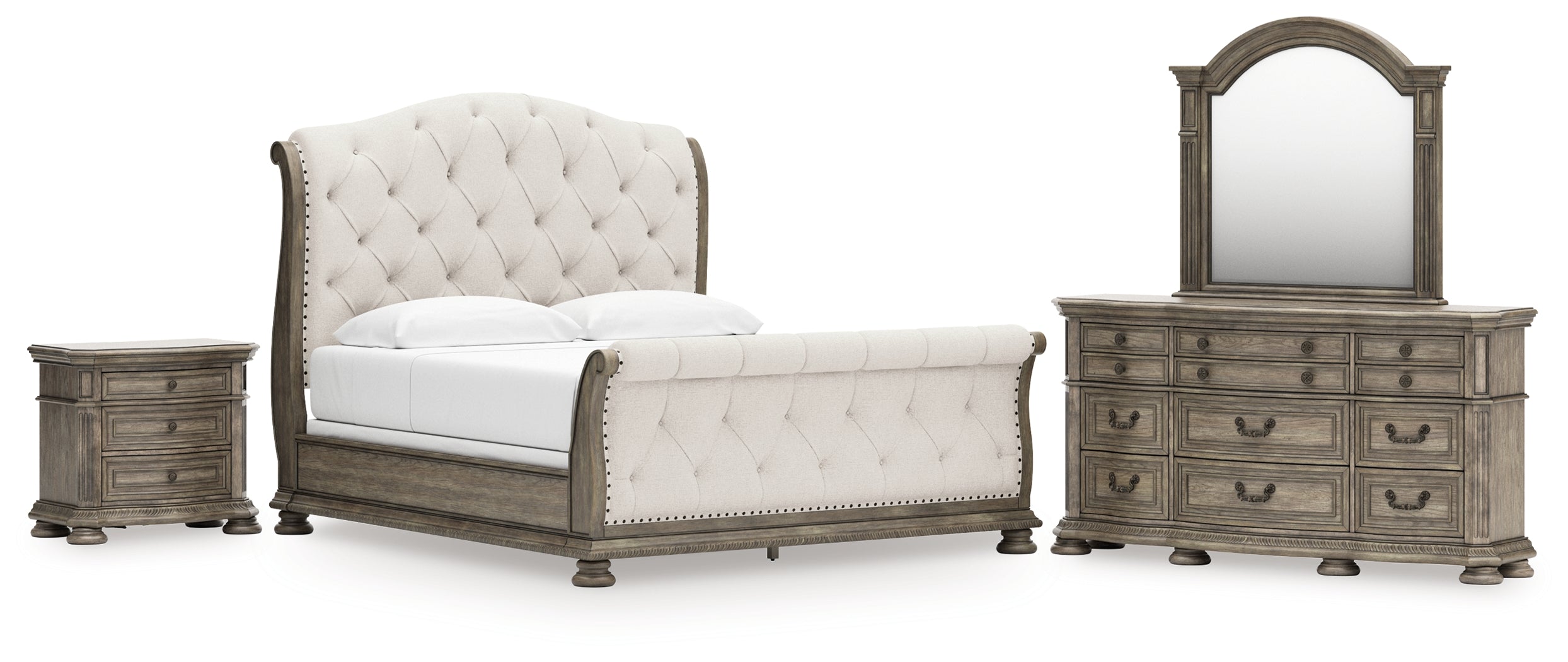 Best Deals Furniture - Ashley Furniture - Ardenfield King Sleigh Bed, Dresser, Mirror and Nightstand - King Sleigh Bed, Dresser, Mirror and Nightstand - B944B7