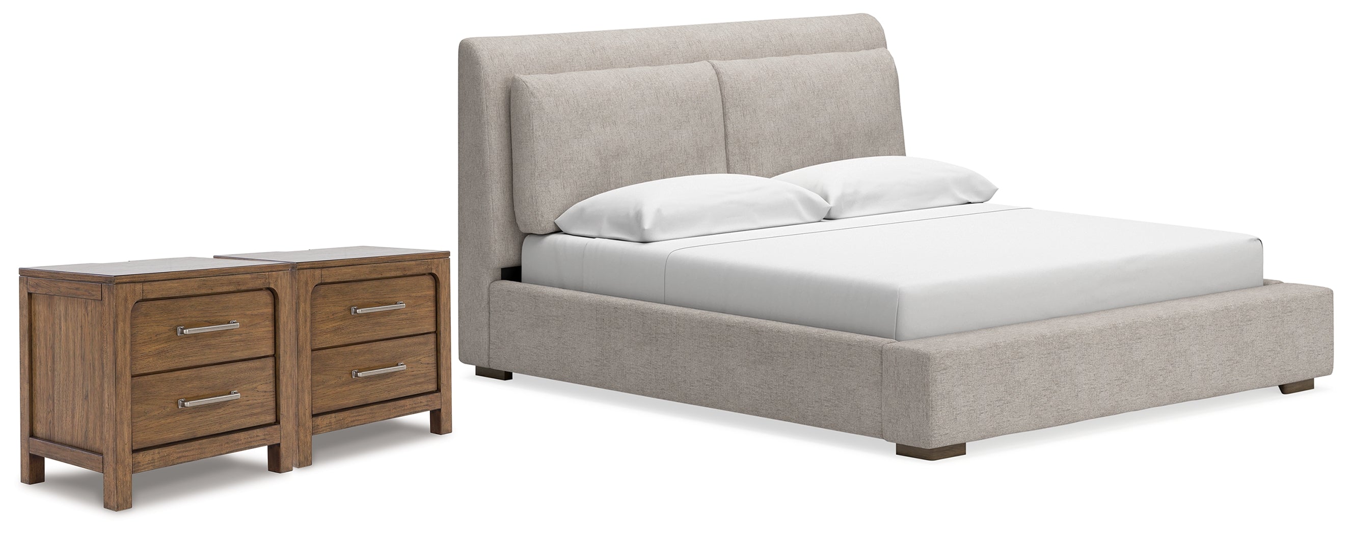 Best Deals Furniture - Ashley Furniture - Cabalynn King Upholstered Bed and 2 Nightstands - King Upholstered Bed and 2 Nightstands - B974B16