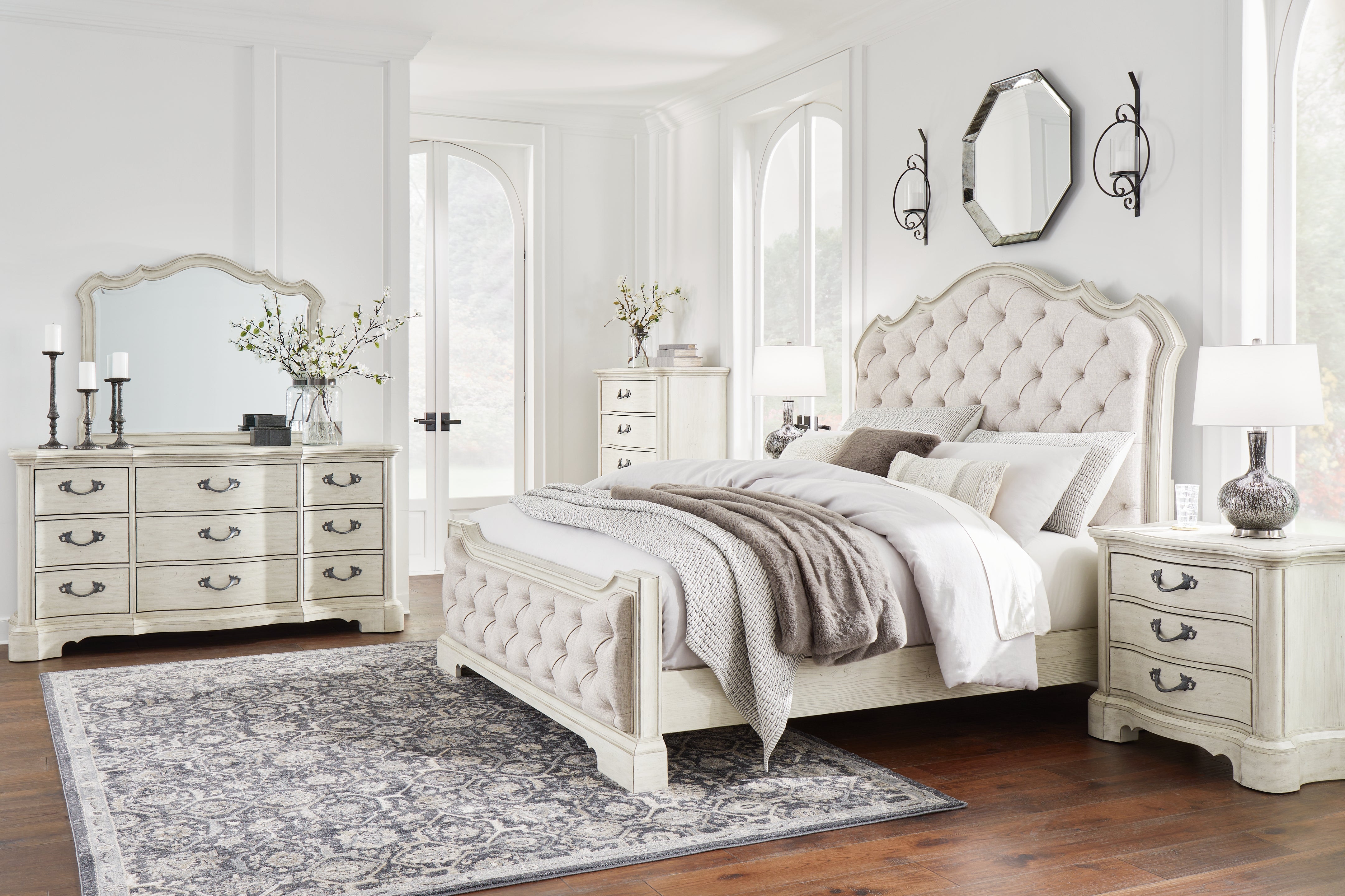 Best Deals Furniture - Ashley Furniture - Arlendyne King Panel Bed, Dresser, Mirror, Chest and 2 Nightstands - King Panel Bed, Dresser, Mirror, Chest and 2 Nightstands - B980B8