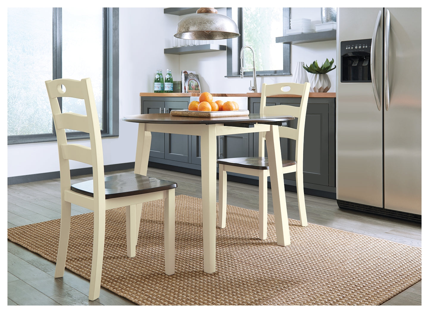 Best Deals Furniture - Ashley Furniture - Woodanville Dining Table with 2 Chairs - Dining Table with 2 Chairs / Cream/Brown - D335D4