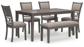 Best Deals Furniture - Ashley Furniture - Wrenning Dining Table and 4 Chairs and Bench (Set of 6) - Dining Room Table Set (6/CN) / Gray - D425-325