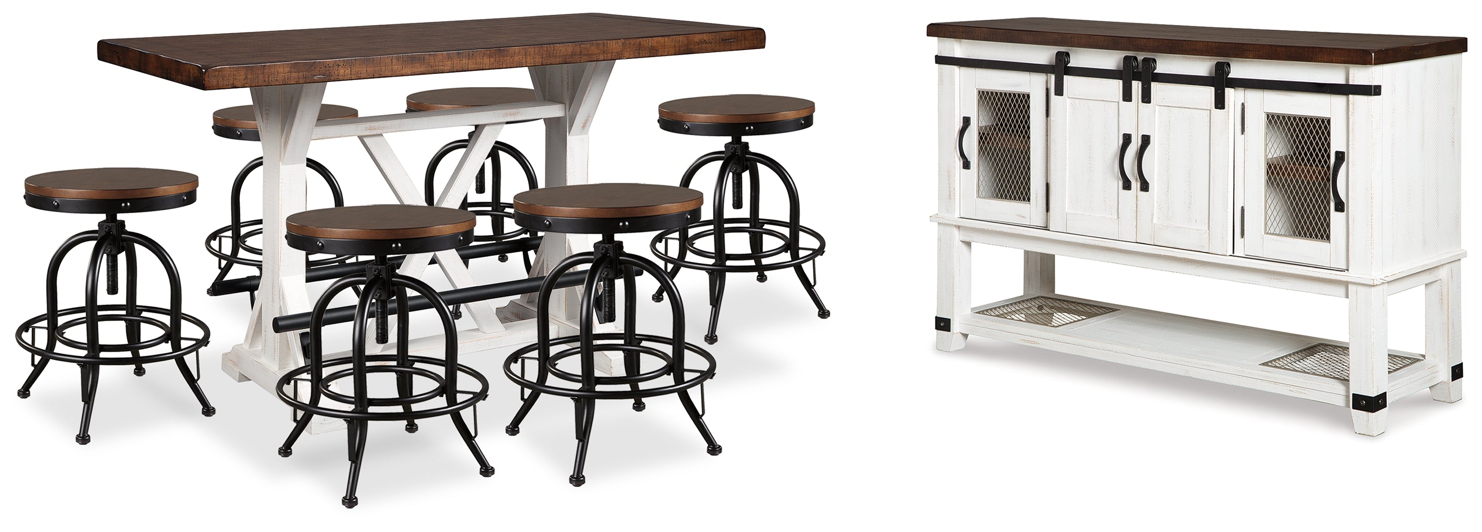 Best Deals Furniture - Ashley Furniture - Valebeck Counter Height Dining Table, 6 Barstools and Server - Counter Height Dining Table, 6 Barstools and Server - D546D32