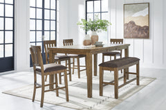 Best Deals Furniture - Ashley Furniture - Urbinforte Counter Height Extension Dining Table, 4 Barstools and Bench - Counter Height Extension Dining Table, 4 Barstools and Bench - PCD592D4