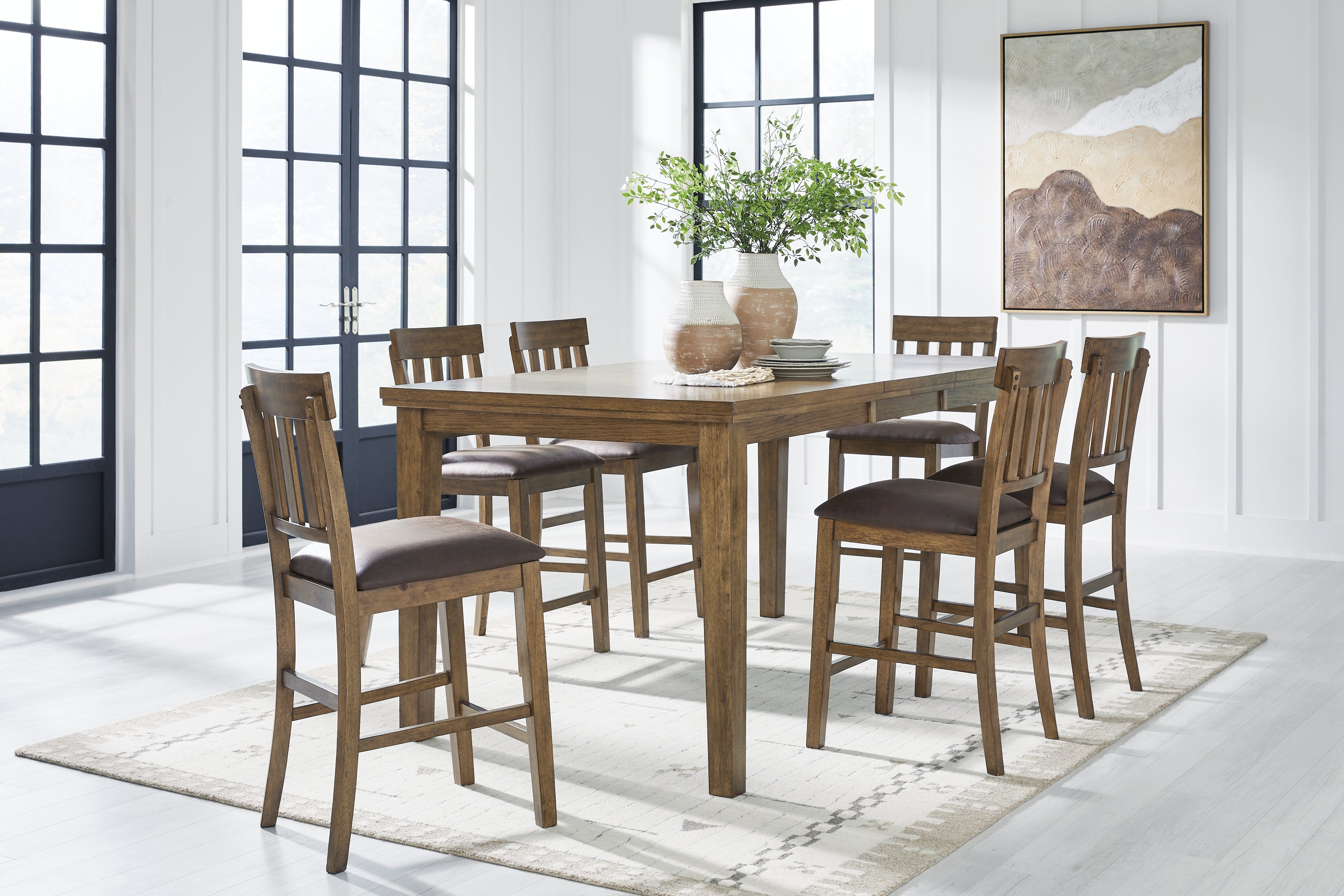 Best Deals Furniture - Ashley Furniture - Urbinforte Counter Height Extension Dining Table and 6 Barstools - Counter Height Extension Dining Table and 6 Barstools - PCD592D6