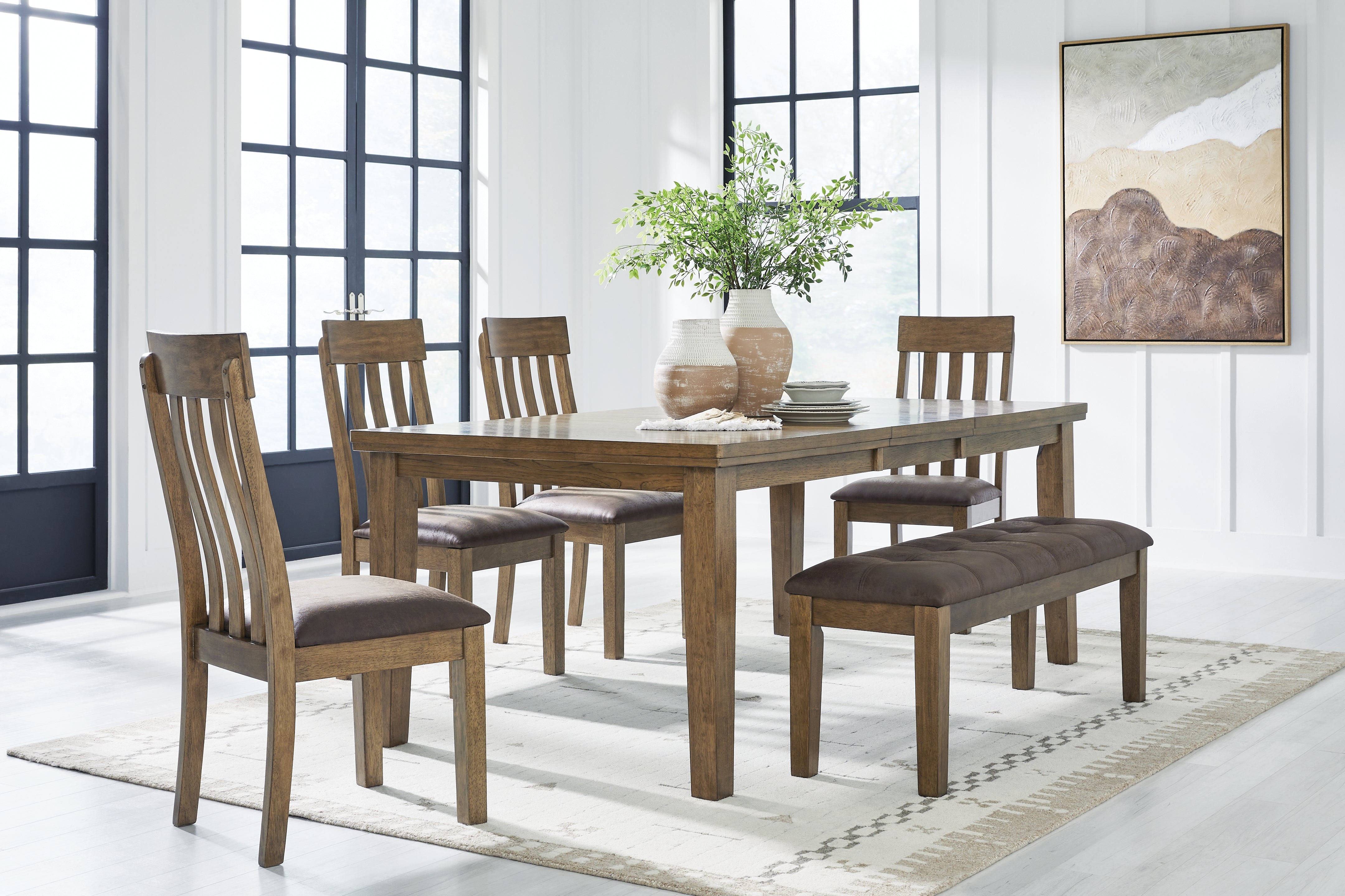 Best Deals Furniture - Ashley Furniture - Urbinforte Extension Dining Table, 4 Chairs and Bench - Extension Dining Table, 4 Chairs and Bench - PCD592D2