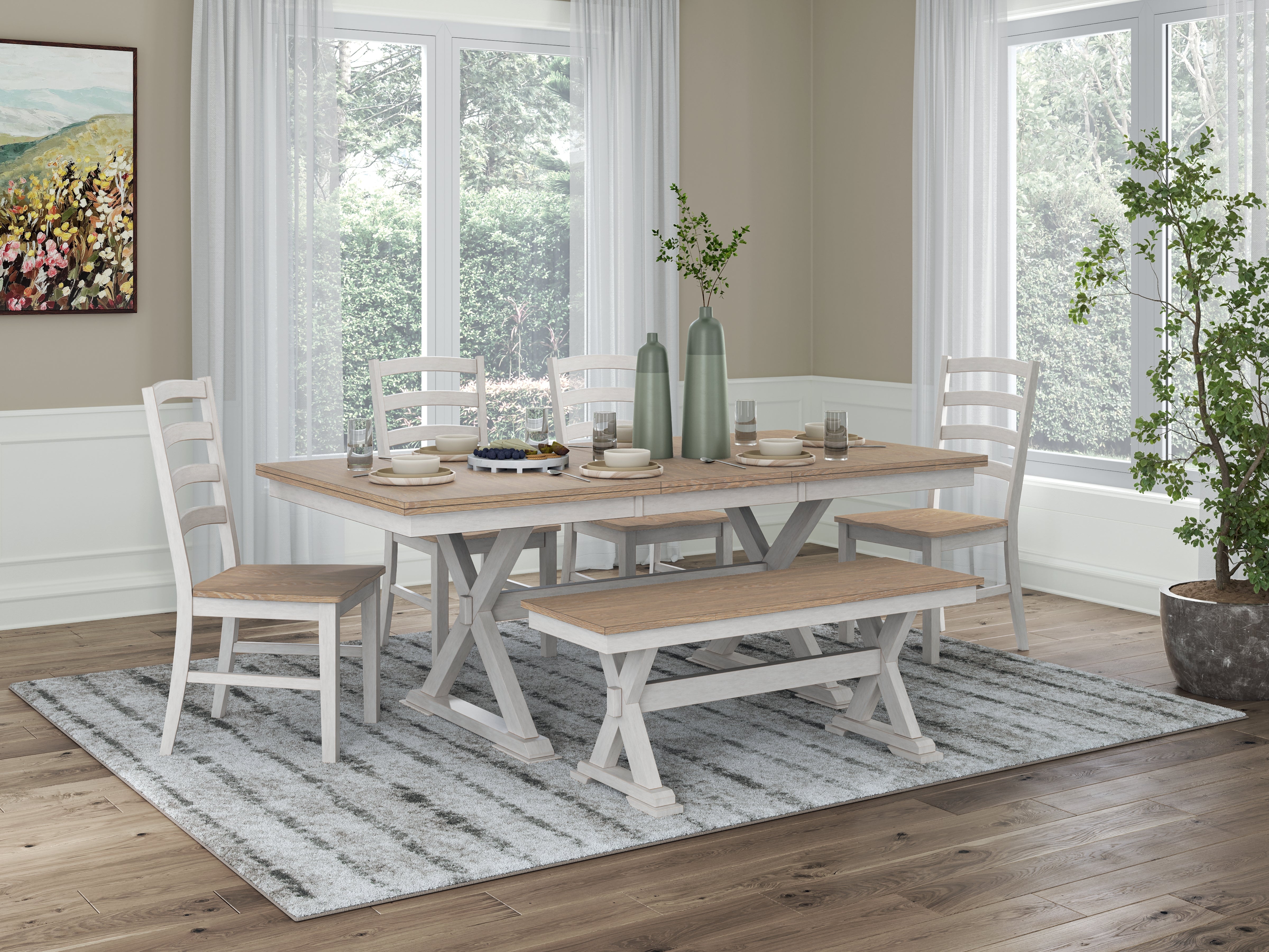 Best Deals Furniture - Ashley Furniture - Purlaney Extension Dining Table, 4 Chairs and Bench - Extension Dining Table, 4 Chairs and Bench - PCD627D2