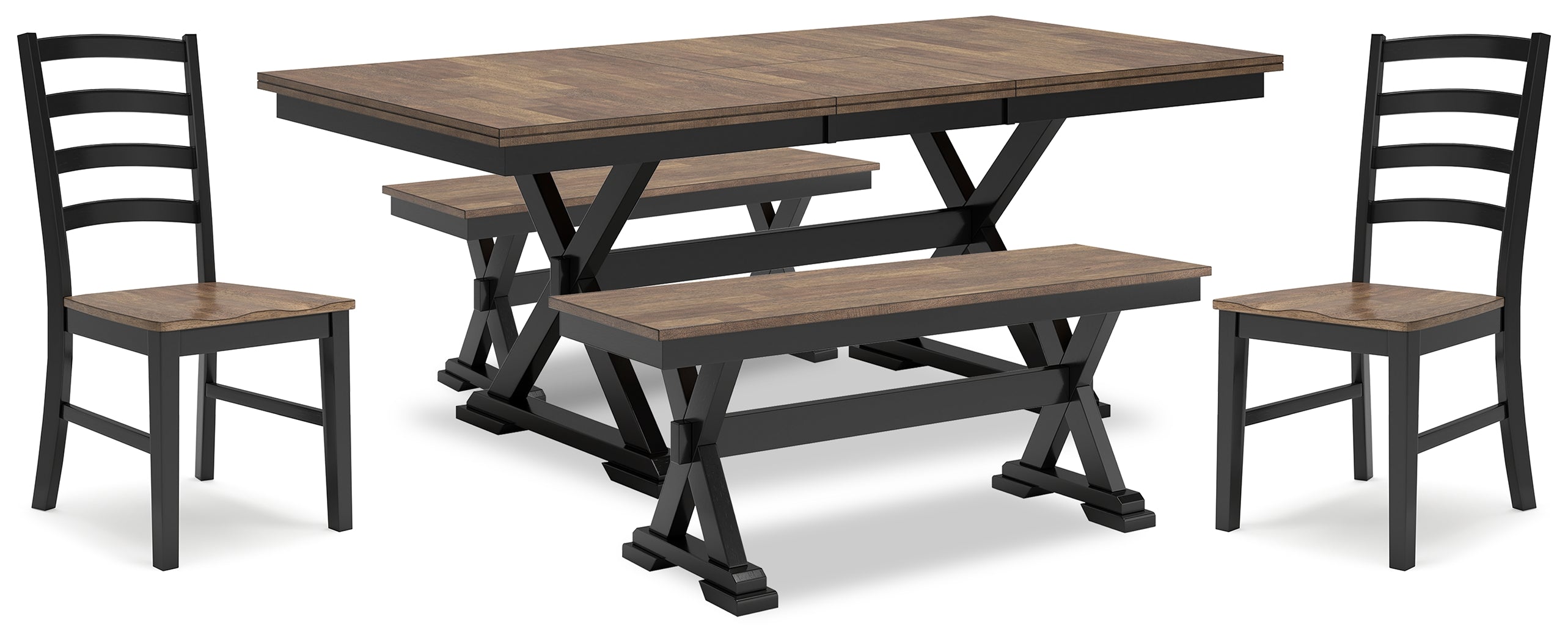Best Deals Furniture - Ashley Furniture - Wildenauer Dining Table, 2 Chairs and 2 Benches - Dining Table, 2 Chairs and 2 Benches - D634D7