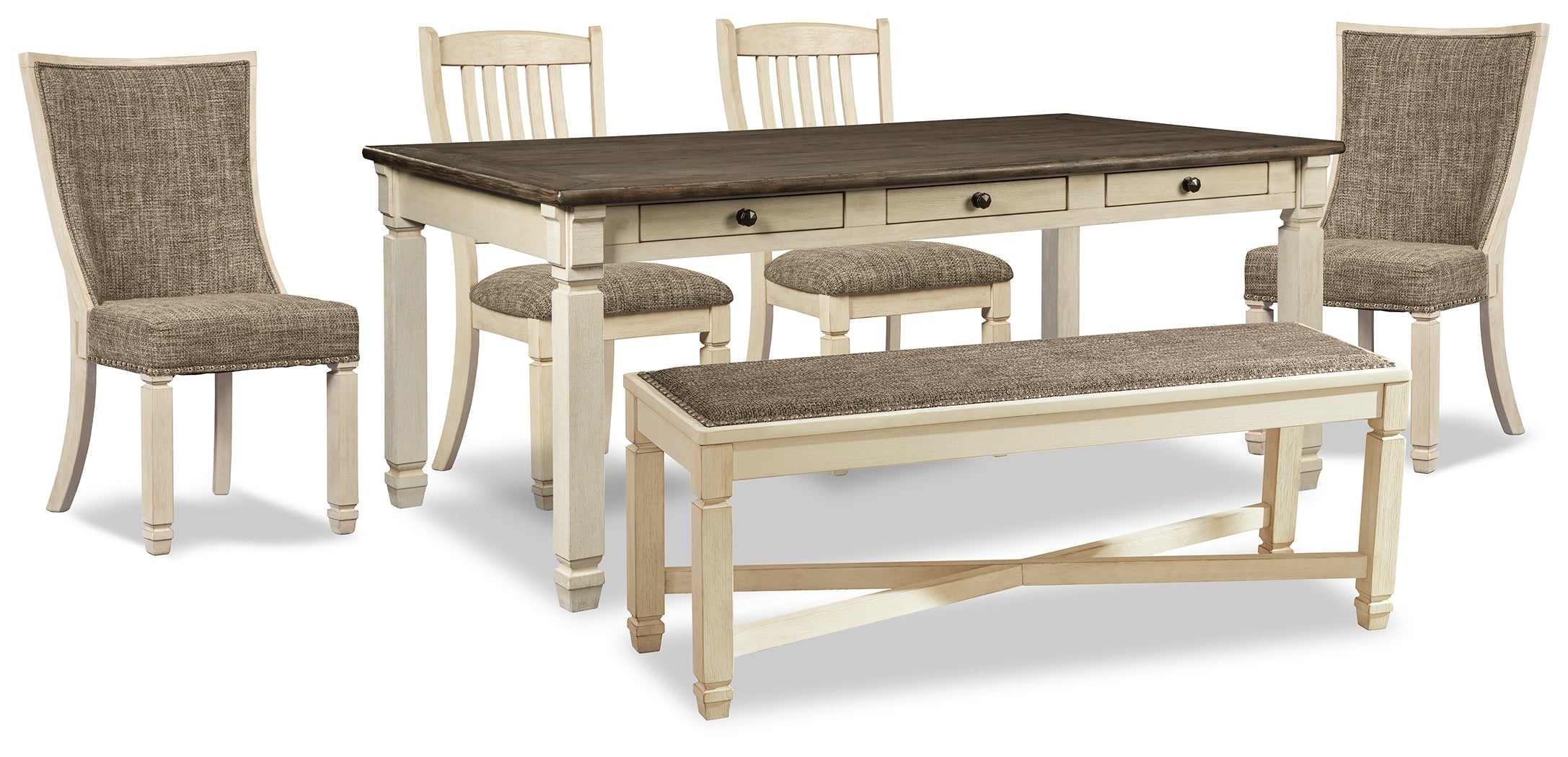 Best Deals Furniture - Ashley Furniture - Bolanburg Dining Table, 4 Chairs and Bench - Dining Table, 4 Chairs and Bench - D647D34