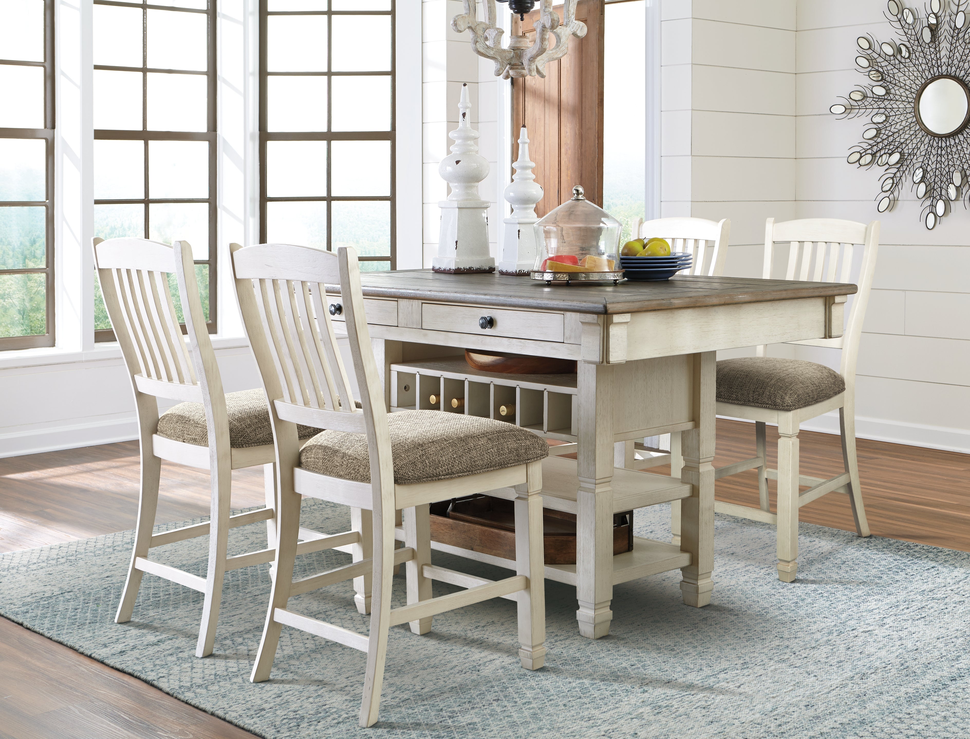 Best Deals Furniture - Ashley Furniture - Bolanburg Counter Height Dining Table with 4 Barstools - Counter Height Dining Table with 4 Barstools / Two-tone - D647D4