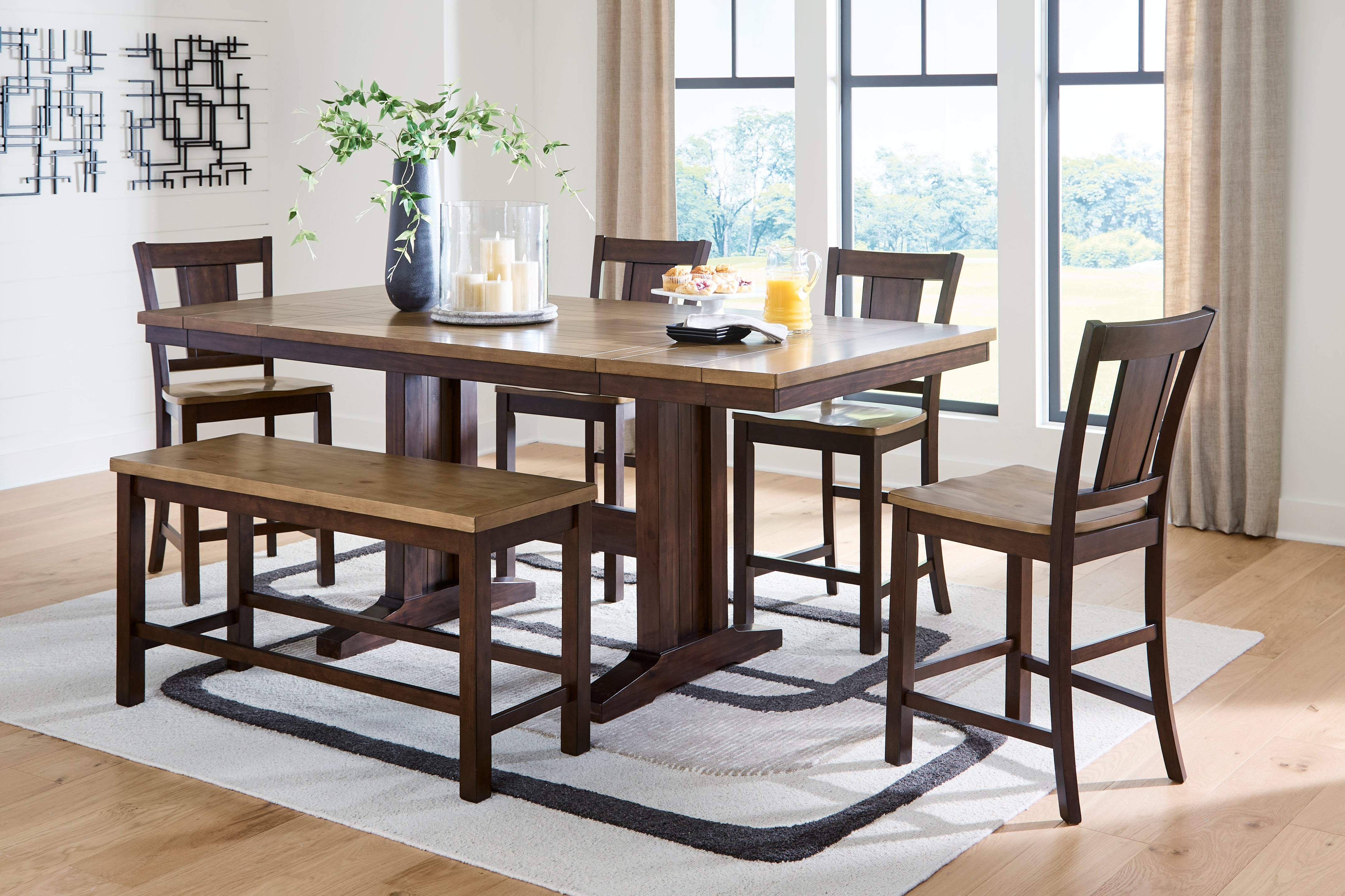 Best Deals Furniture - Ashley Furniture - Rylandeen Counter Height Extension Dining Table 4 Barstools and Bench - Counter Height Extension Dining Table 4 Barstools and Bench - PCD651D4