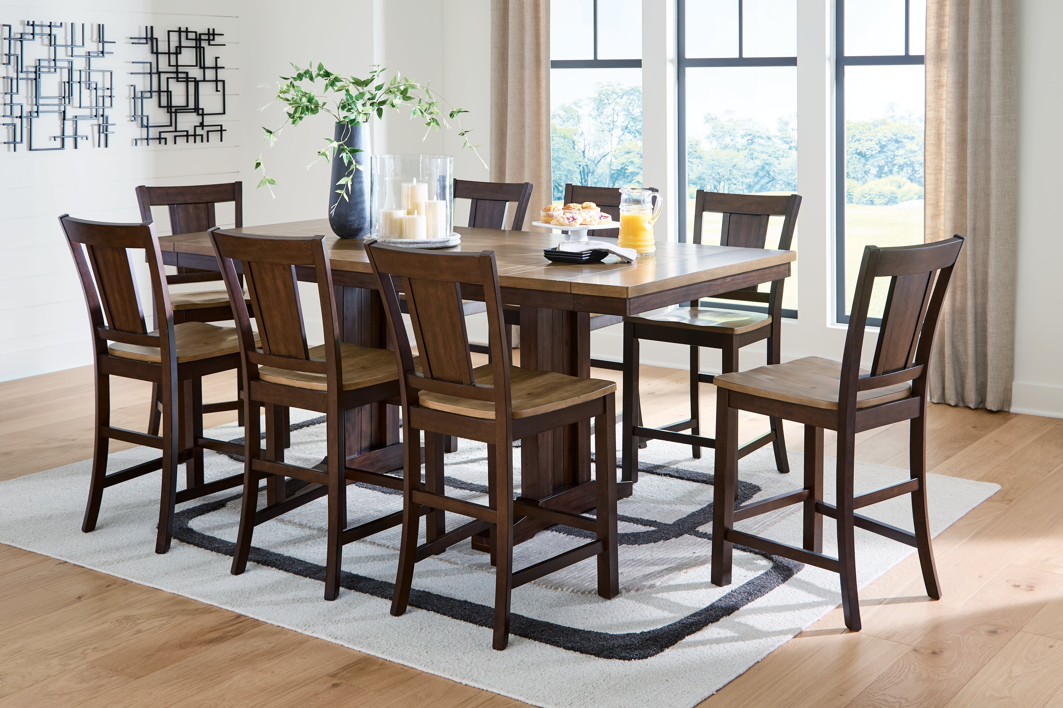 Best Deals Furniture - Ashley Furniture - Rylandeen Counter Height Extension Dining Table and 8 Barstools - Counter Height Extension Dining Table and 8 Barstools - PCD651D6