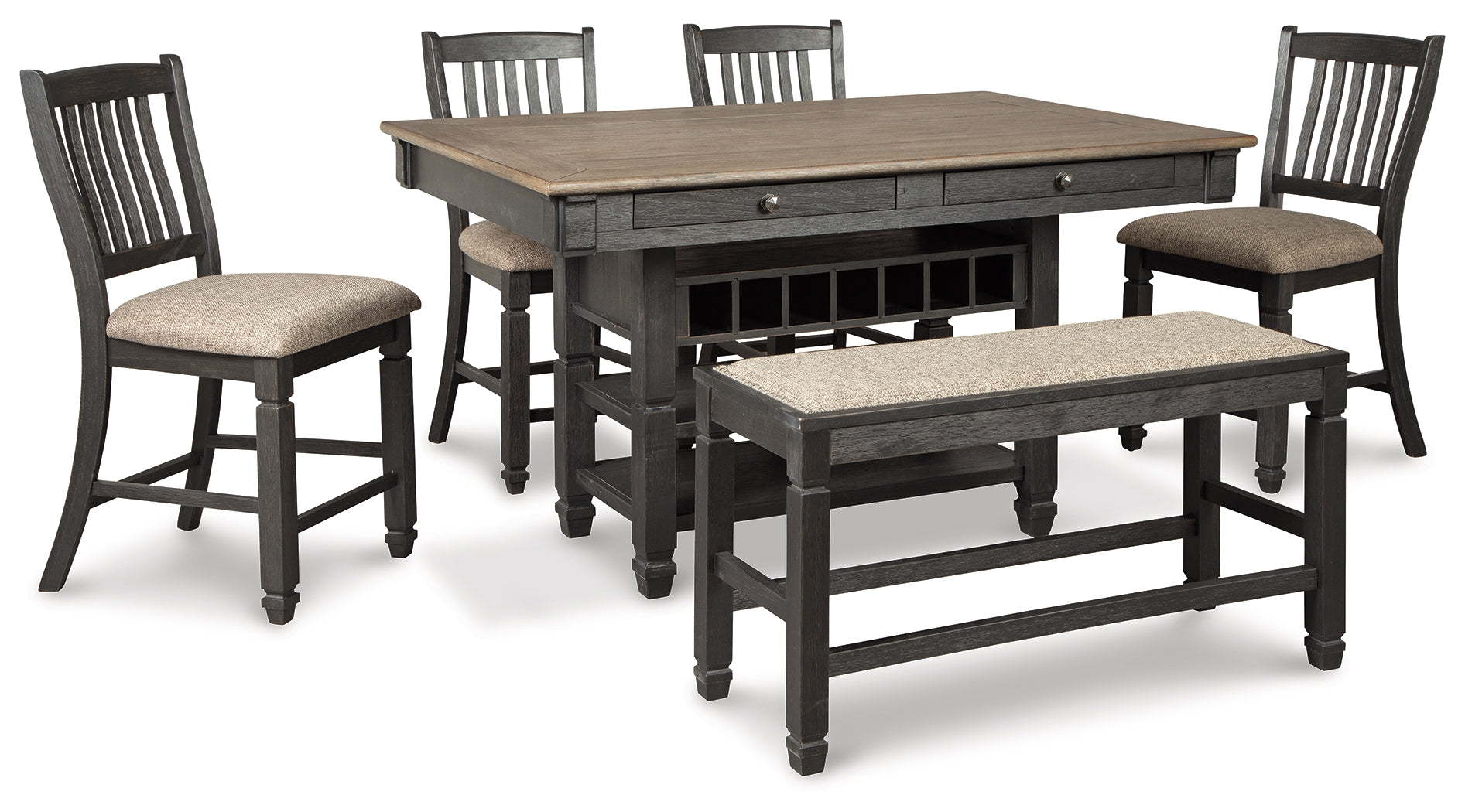 Best Deals Furniture - Ashley Furniture - Tyler Creek Counter Height Dining Table and 4 Barstools and Bench - Counter Height Dining Table and 4 Barstools and Bench - D736D8