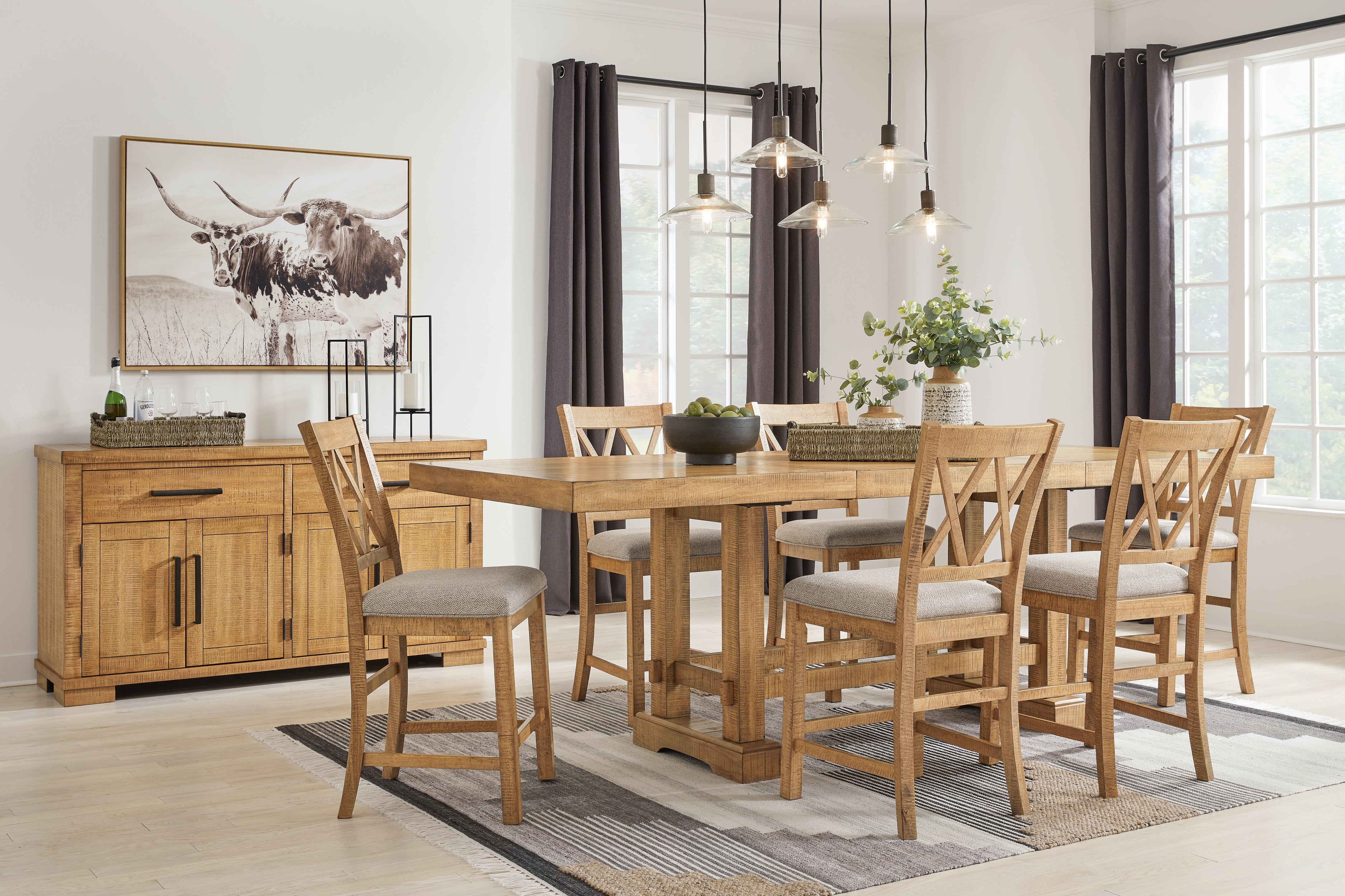Best Deals Furniture - Ashley Furniture - Havonplane Counter Height Extension Dining Table and 6 Barstools - Counter Height Extension Dining Table and 6 Barstools - D773D6