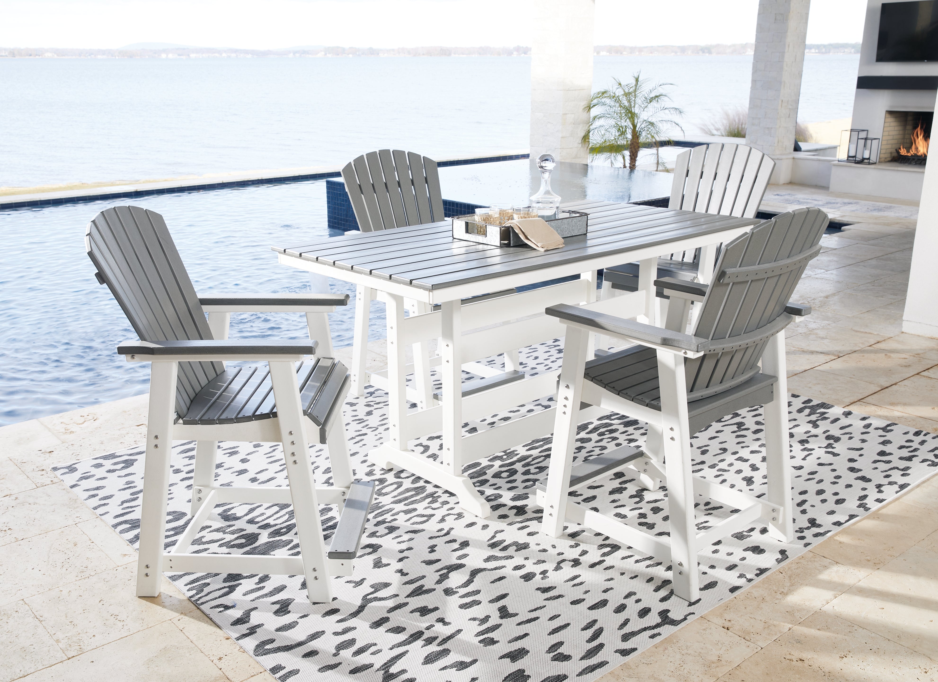 Best Deals Furniture - Ashley Furniture - Transville Outdoor Counter Height Dining Table with 4 Barstools - Outdoor Counter Height Dining Table with 4 Barstools / Gray/White - P210P5