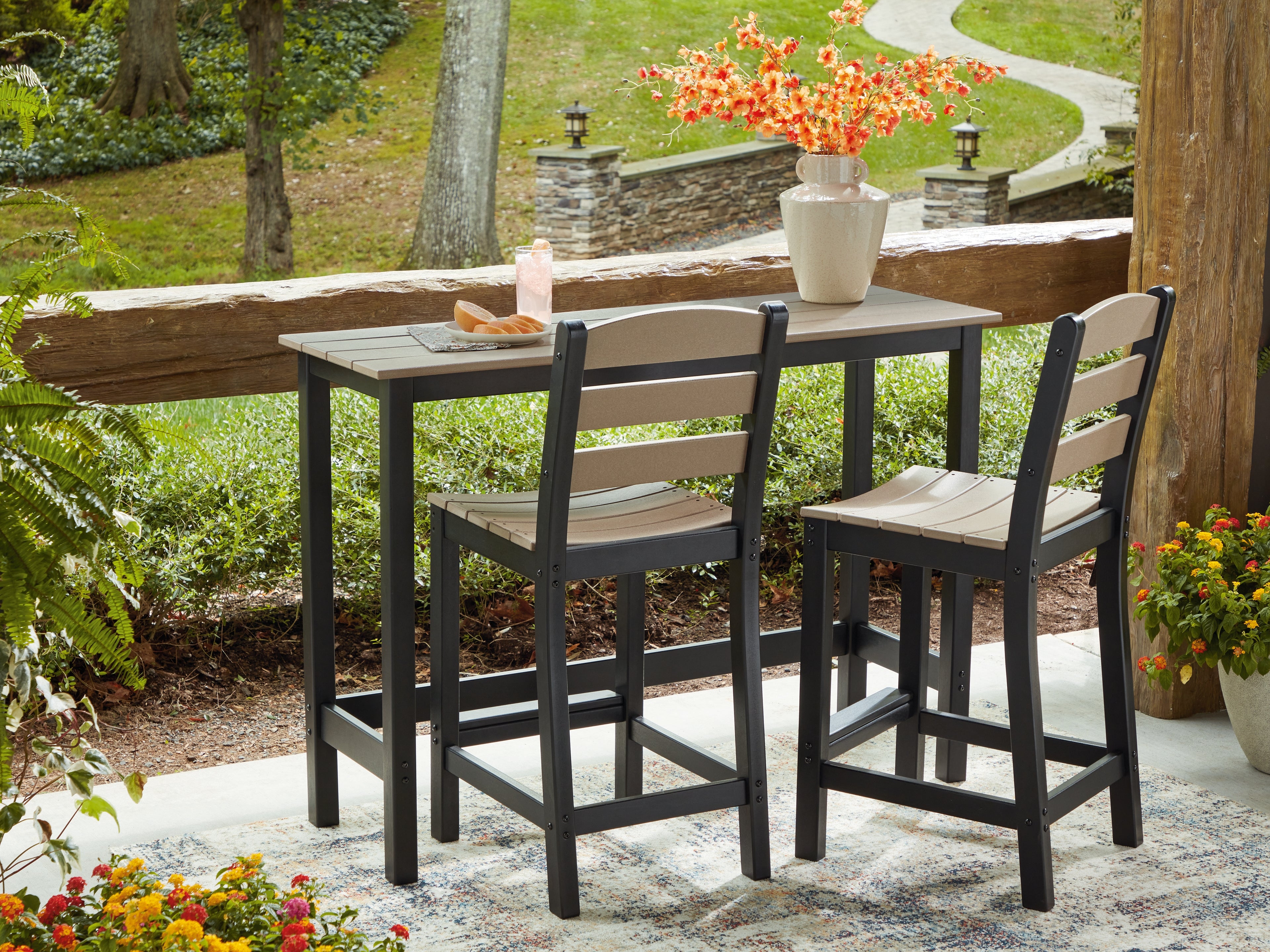 Best Deals Furniture - Ashley Furniture - Shoreline Beach Outdoor Counter Table and 2 Barstools - Counter Table Set (3/CN) - PCP221-113