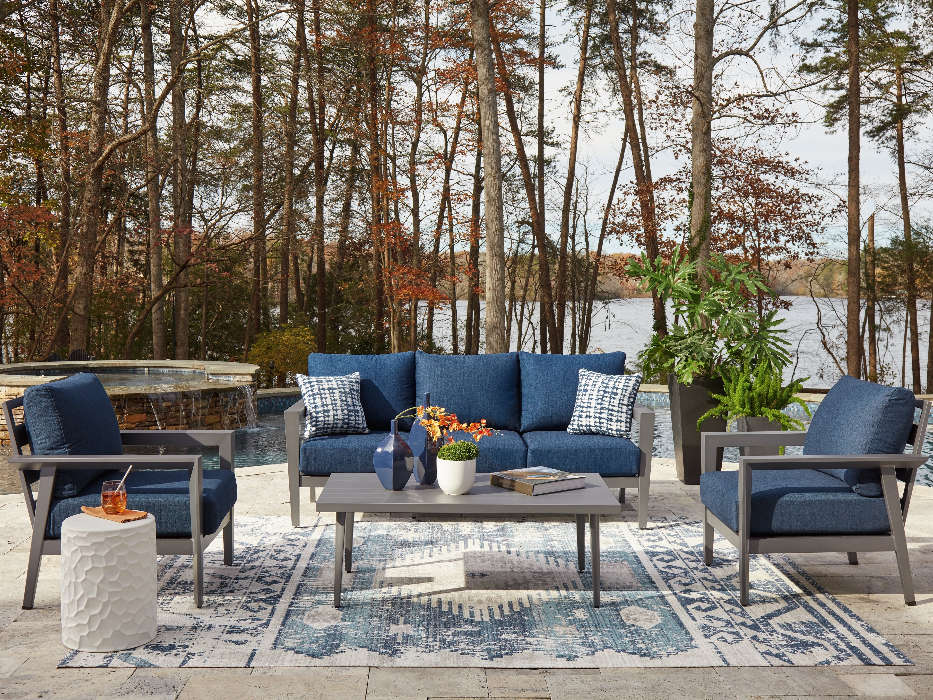 Best Deals Furniture - Ashley Furniture - Gali Outdoor Sofa/Chairs/Table Set (Set of 4) - Sofa/Chairs/Table Set (4/CN) - P275-081