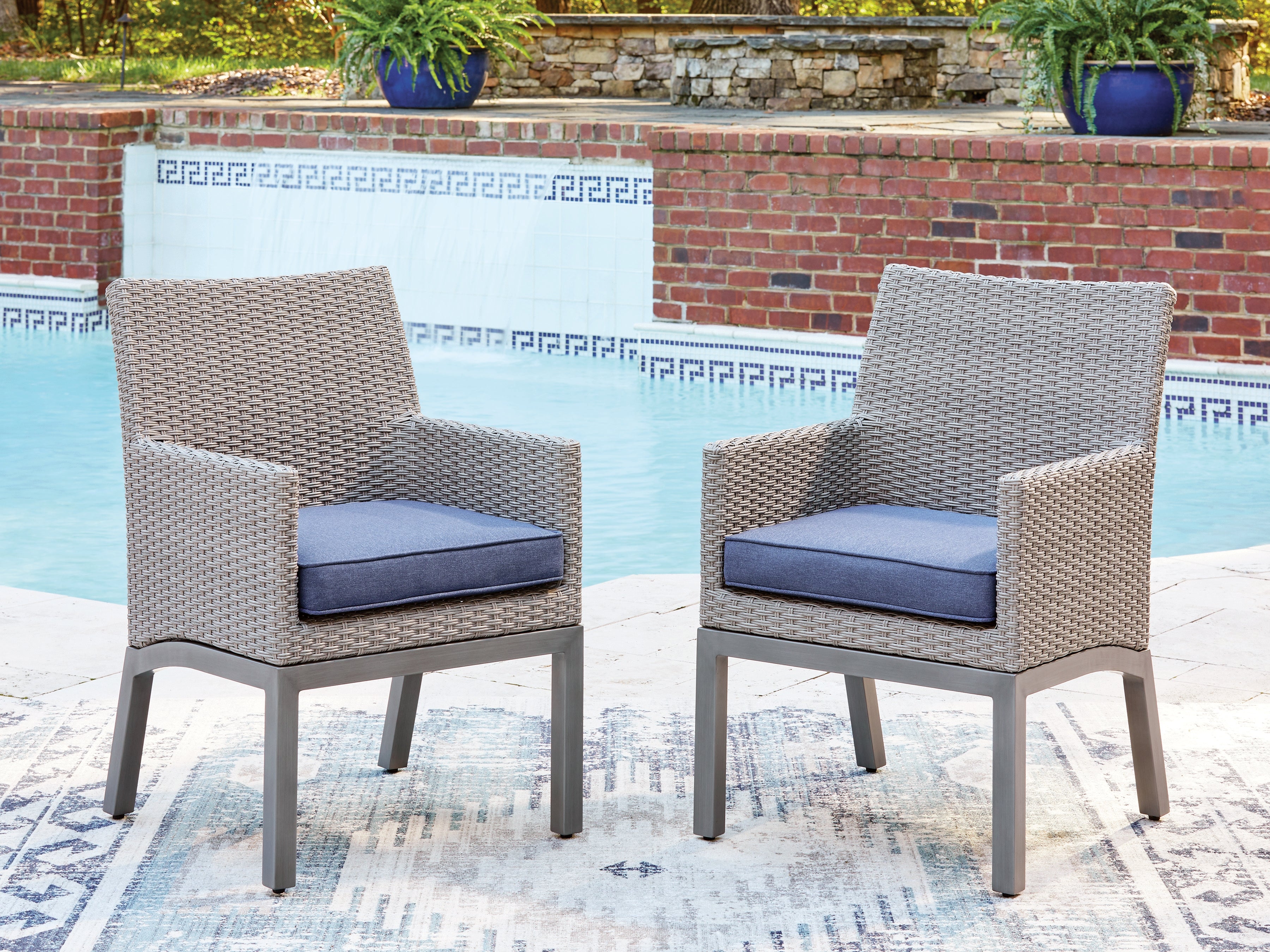 Best Deals Furniture - Ashley Furniture - Half Moon Beach Outdoor Arm Chair with Cushion (Set of 2) - Arm Chair With Cushion (Set of 2) - PCP418-601A