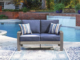 Best Deals Furniture - Ashley Furniture - Half Moon Beach Outdoor Loveseat with Cushion - Loveseat w/Cushion - PCP418-835