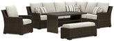 Best Deals Furniture - Ashley Furniture - Brook Ranch Outdoor Sofa Sectional, Bench, Lounge Chair and Table - Outdoor Sofa Sectional, Bench, Lounge Chair and Table - P465P2