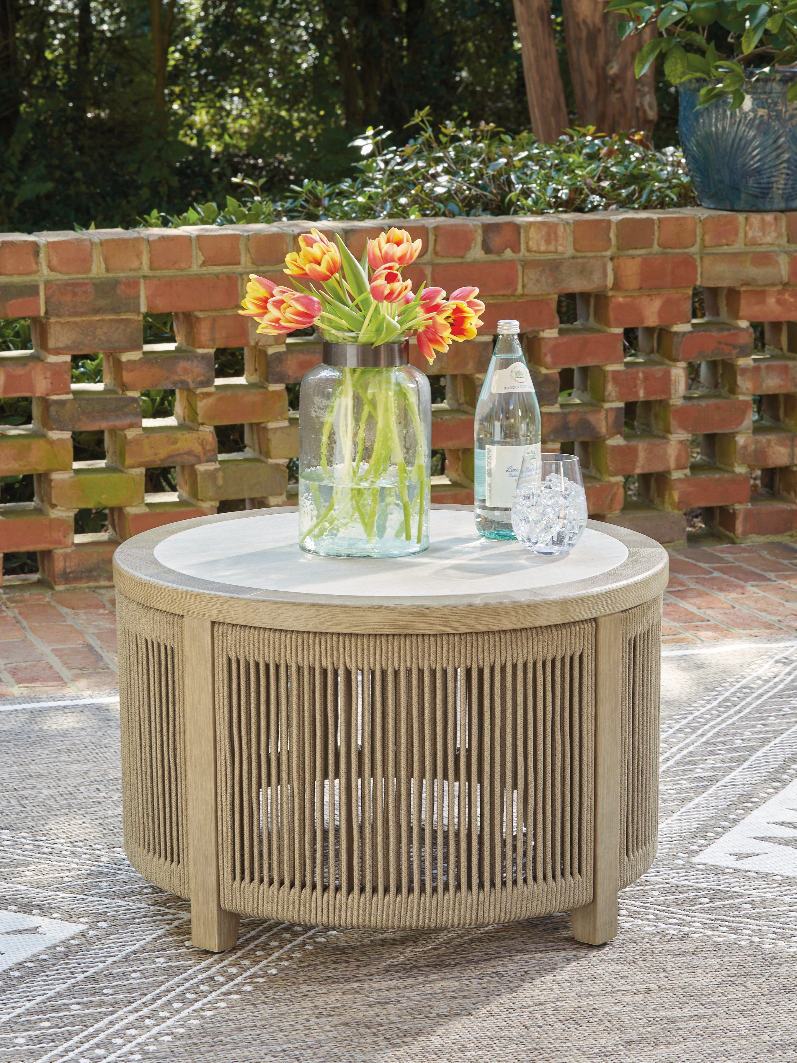 Best Deals Furniture - Ashley Furniture - Spooners Cove Outdoor Coffee Table - Round Cocktail Table - PCP469-708