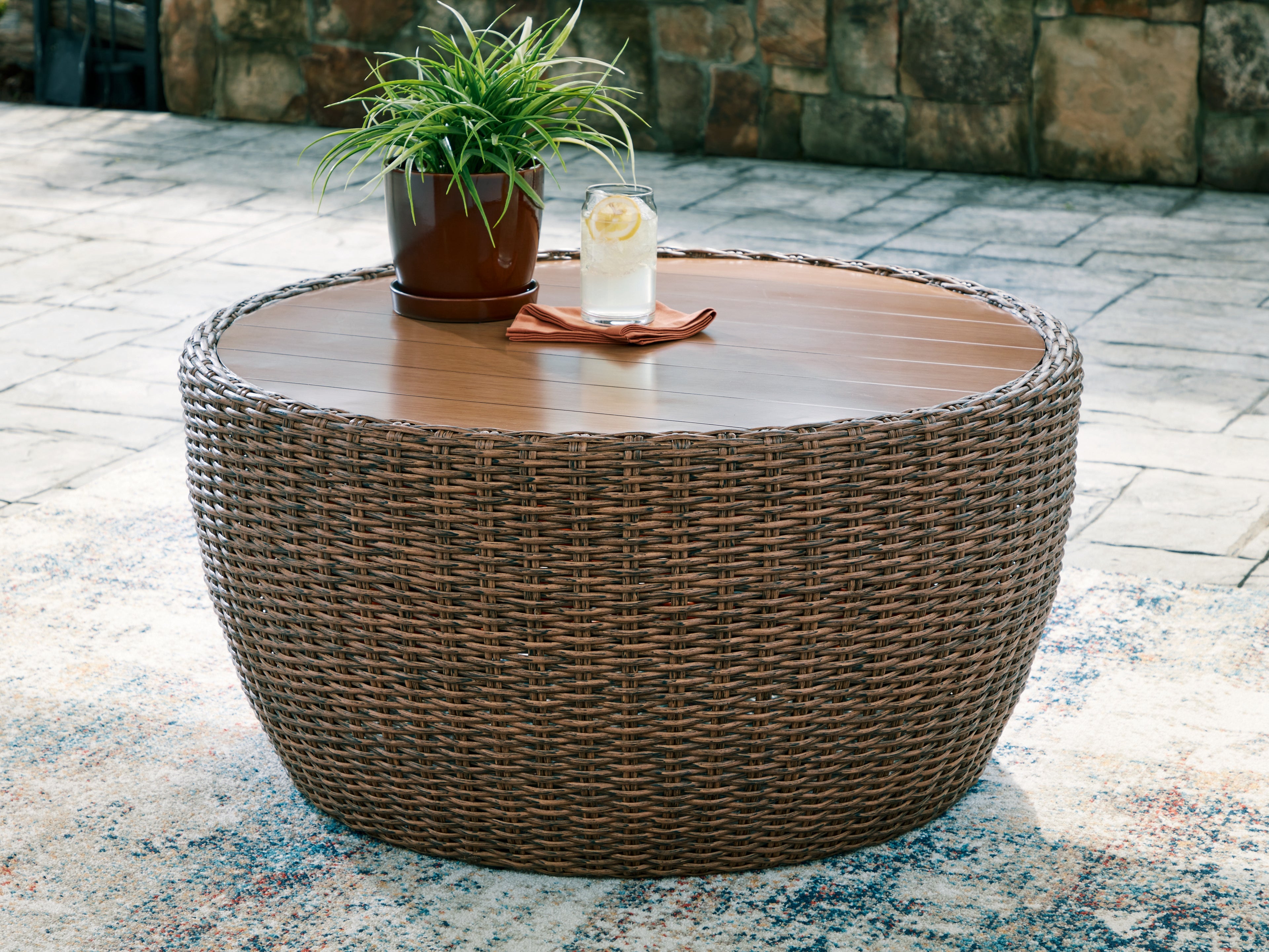 Best Deals Furniture - Ashley Furniture - Double Point Outdoor Coffee Table - Round Cocktail Table - PCP503-708