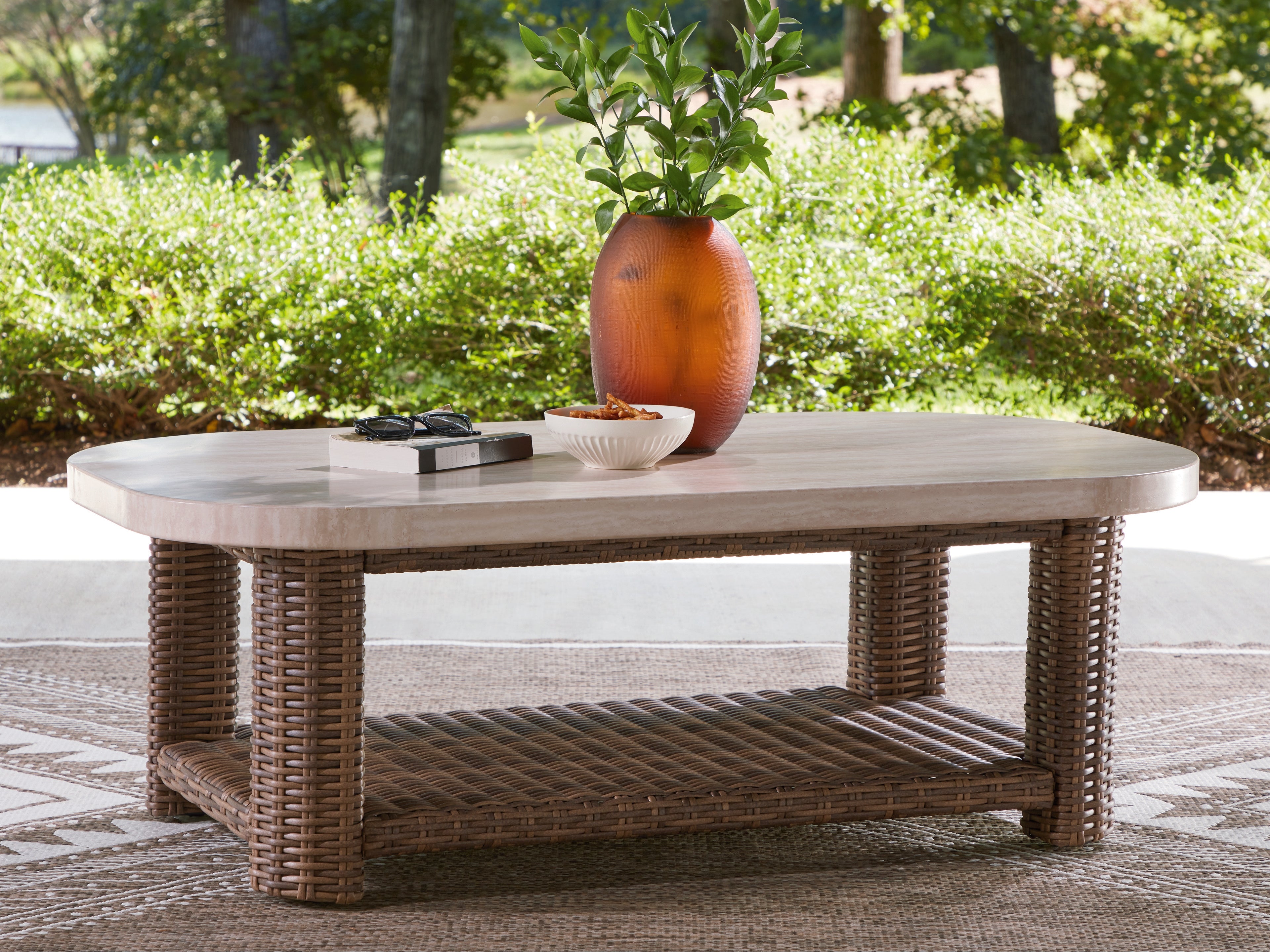 Best Deals Furniture - Ashley Furniture - Dolan Creek Outdoor Coffee Table - Rectangular Cocktail Table - PCP610-701
